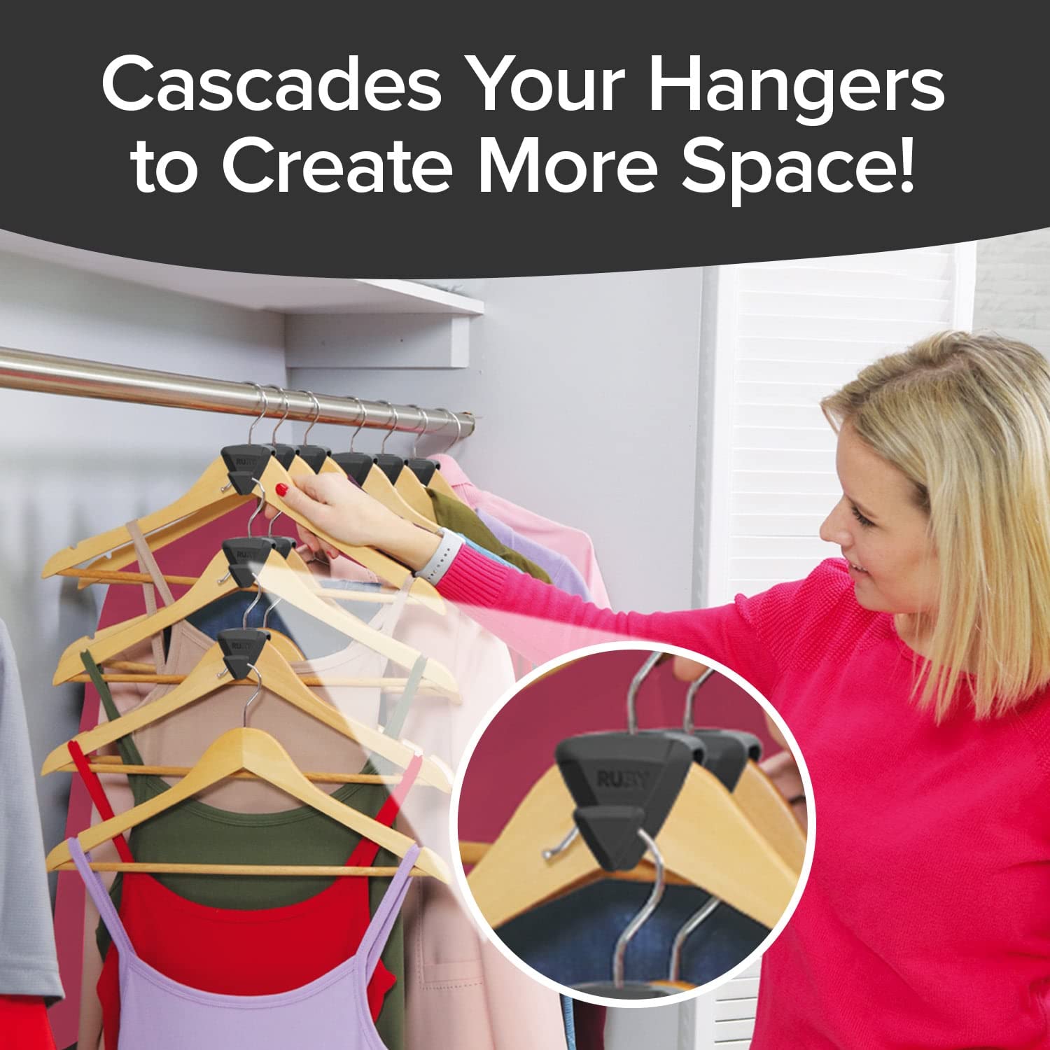 New Ruby Space Triangles, 4 Pack, As-Seen-On-Tv Ultra- Premium Hanger Hooks Triple Closet Space 72 Pc Value Pack, Black