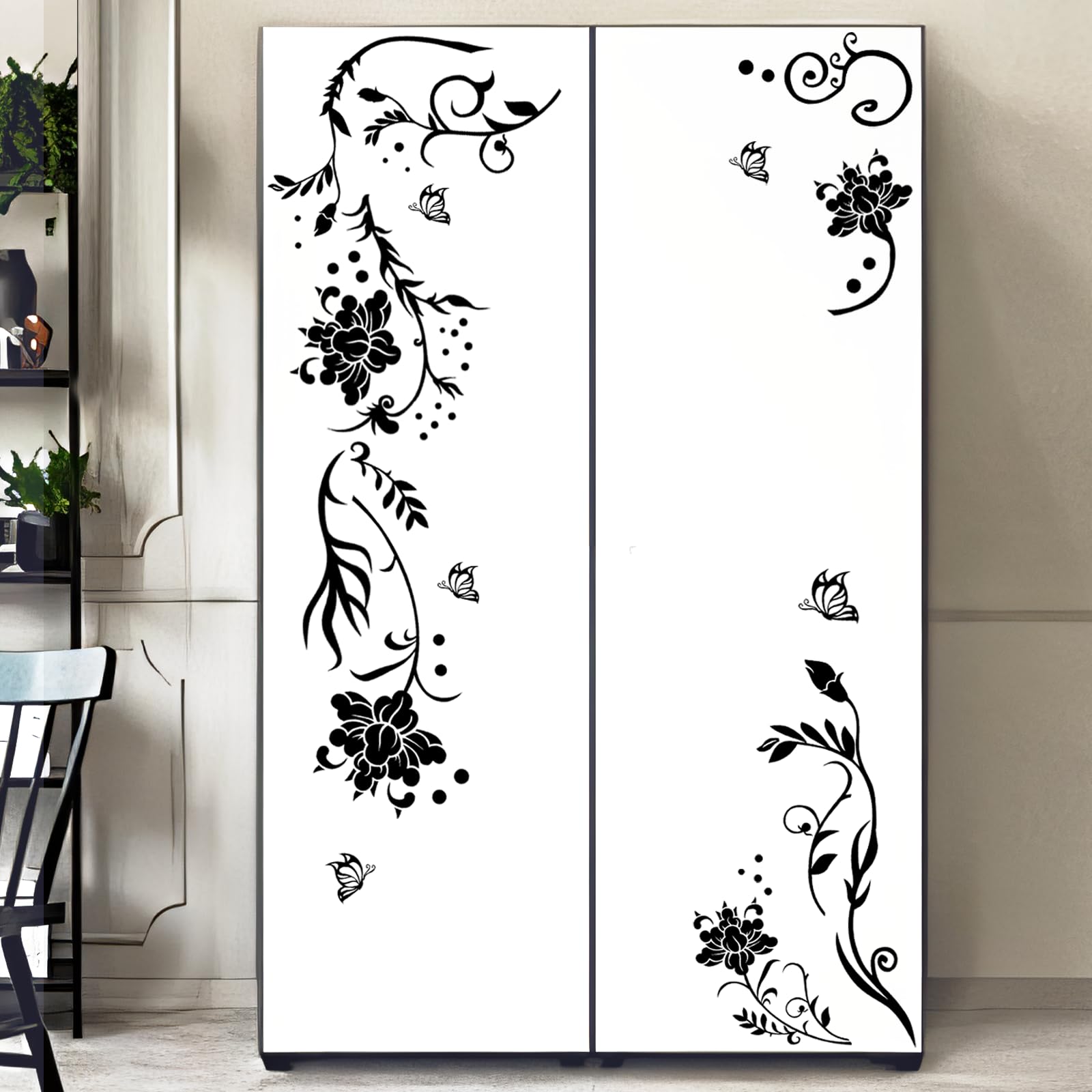Supzone Flowers Vine Wall Decals Black Flower Wall Stickers Butterfly Floral Wall Decor Removable Vinyl Diy Home Wall Art Sticke