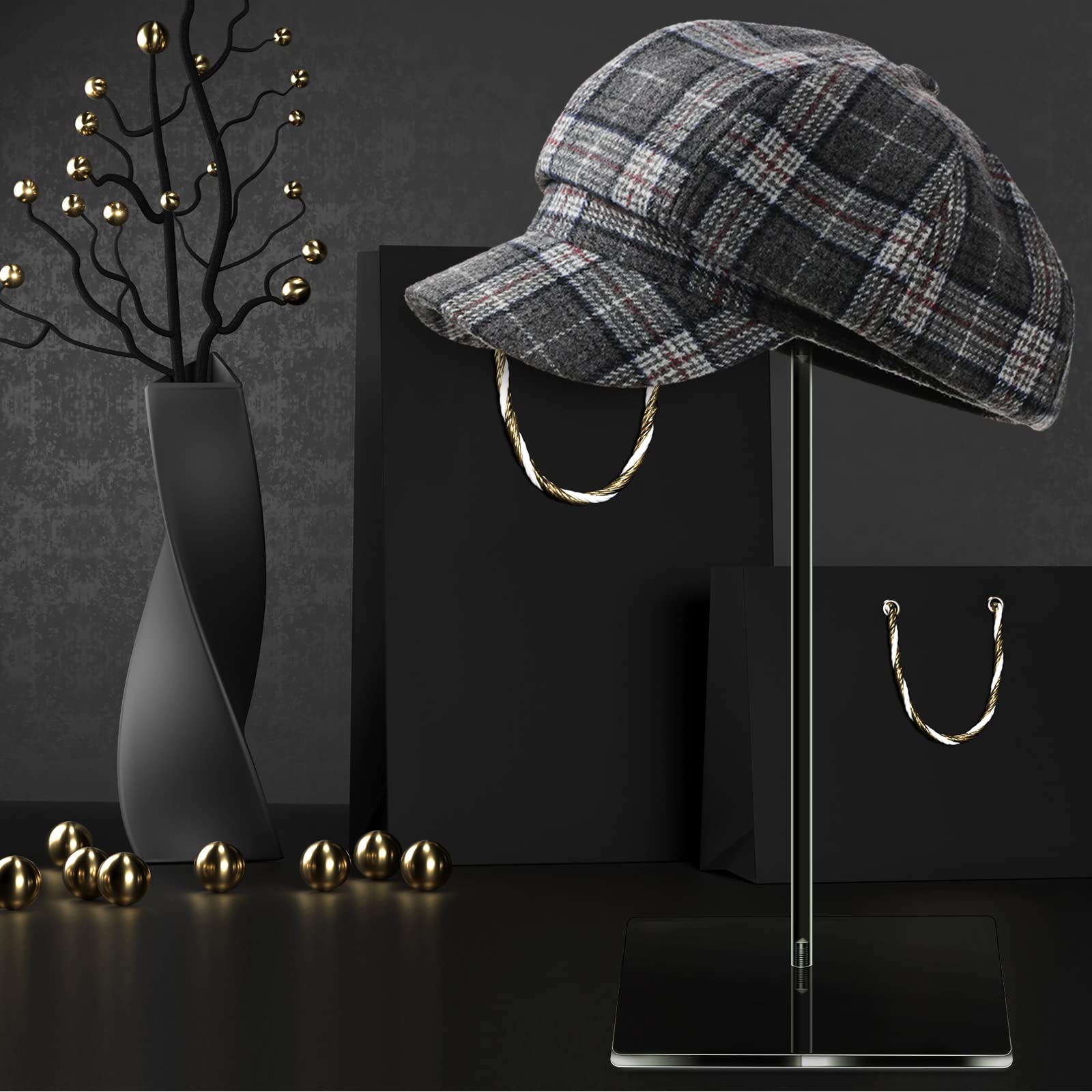 Yookeer 2 Set 12 Inch Clear Acrylic Hat Stands and Wig Display Rack Stands for Multiple Hats Display Tabletop Baseball Caps Watc