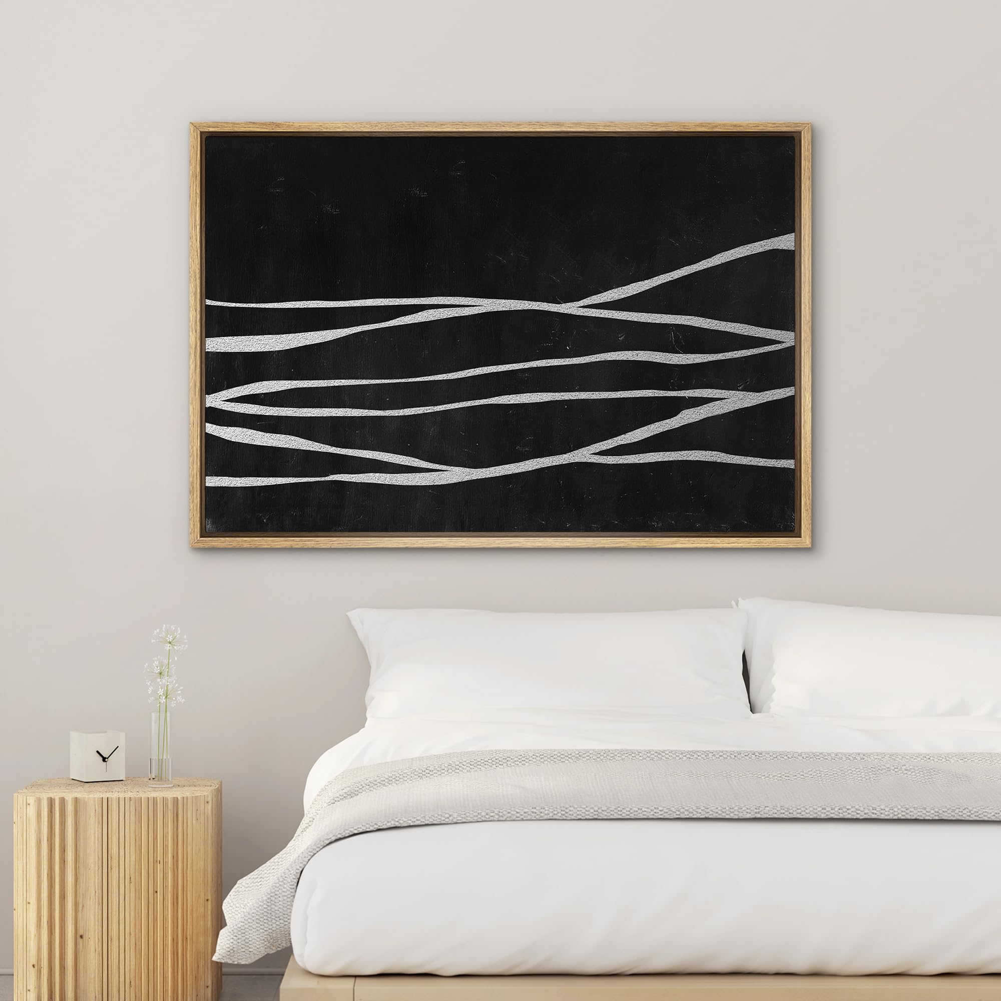 SIGNWIN Framed Canvas Print Wall Art Black and White Dark Line Abstract Mid Century Modern Art Minimalist Geometric Shape for Living Room  Bedroom  Office - 24''x36'' NATURAL