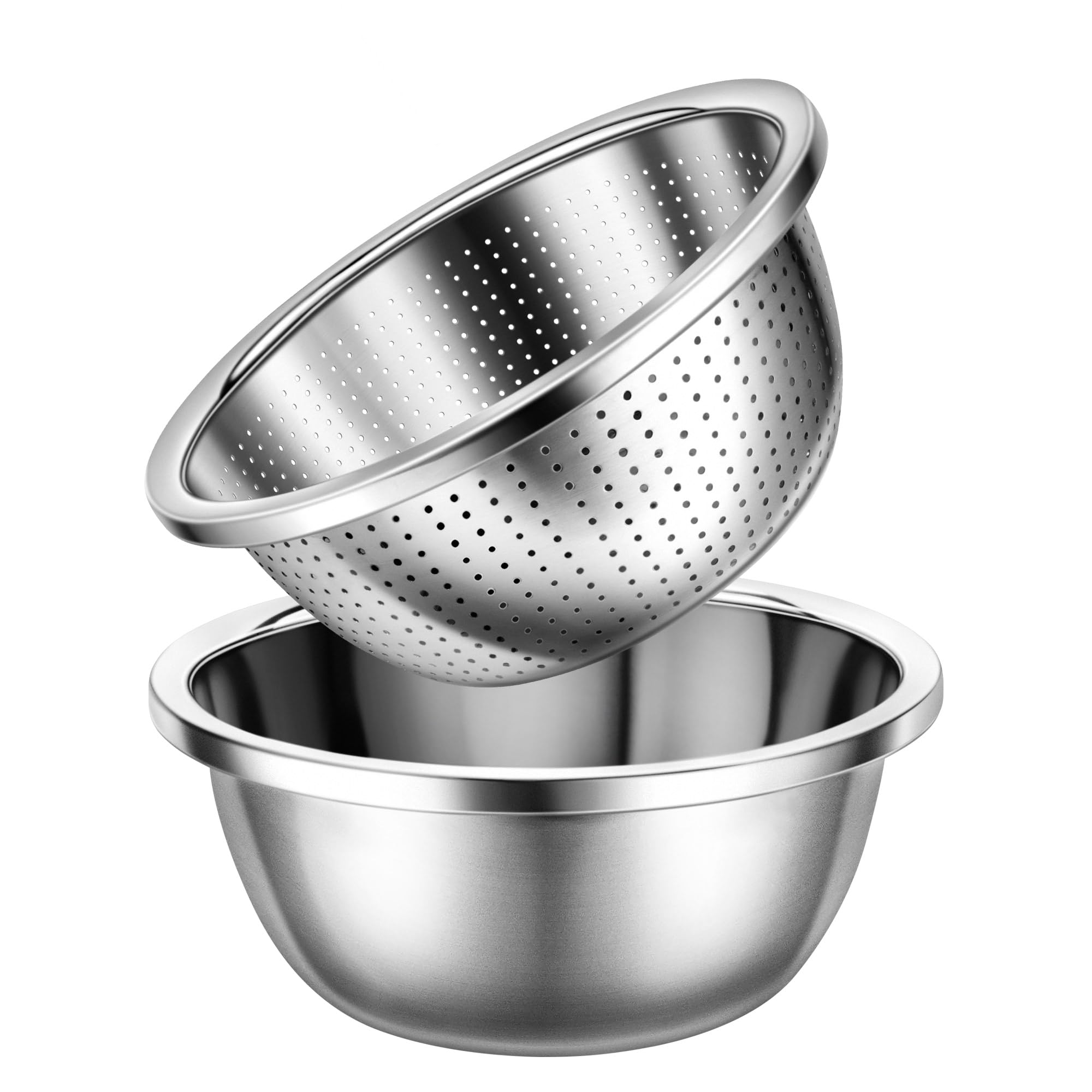 Gulex Colander 304 Stainless Steel 3-Quart With Mixing Bowls, Strainer For Kitchen Food For Washing Vegetables, Fruit, Rice, Dis