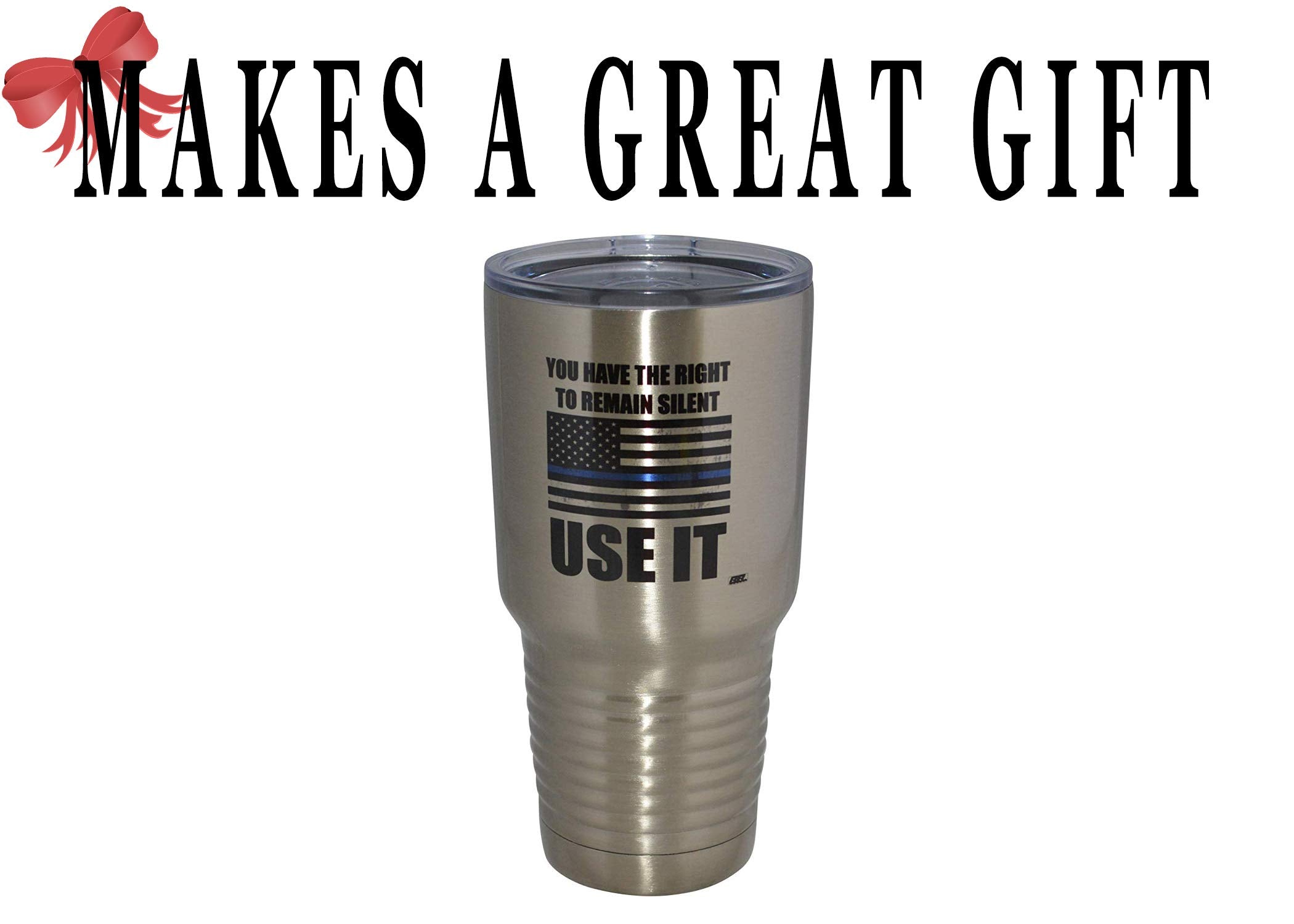 Rogue River Tactical Funny Police Officer Large 30Oz Travel Tumbler Mug Cup W/Lid Vacuum Insulated Remain Silent Thin Blue Line