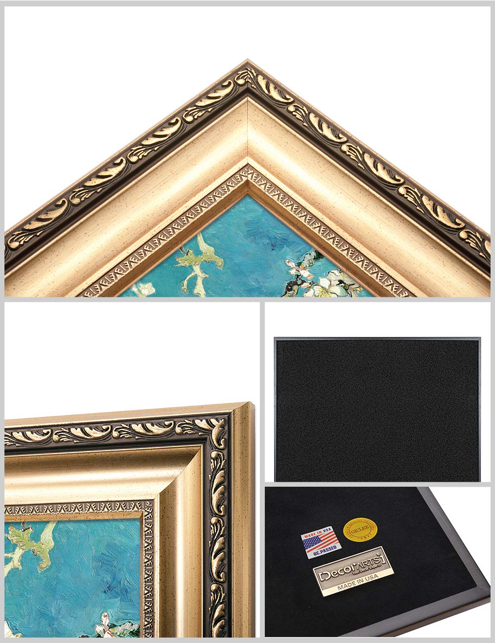 Decorarts - Almond Blossom Tree - Vincent Van Gogh. Giclee Print On Canvas With Matching Golden-Relief Framed Wall Art. Picture