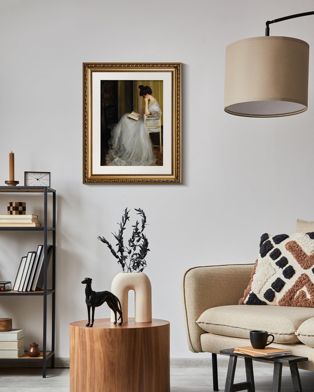 Viyyiea Gold Framed Wall Art Canvas Print Home Decor For Living Room Women Reading Pictures For Bedroom Bathroom Wall Decor Wome