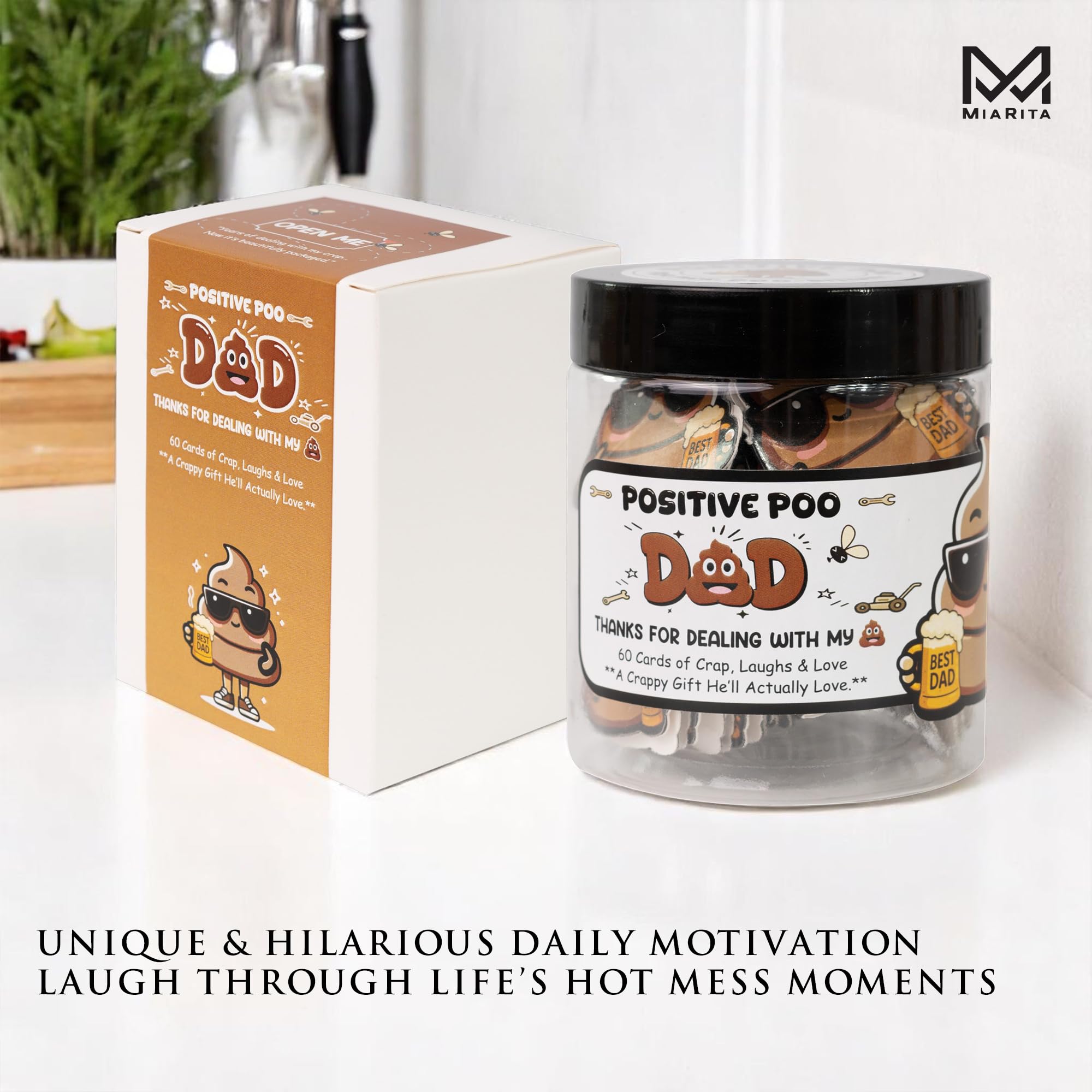 Positive Poo Gifts for Dad Jar - Funny for Dad, 60 Poop-Themed Affirmations, Christmas Gag Gifts for Dad, White Elephant Gift, E