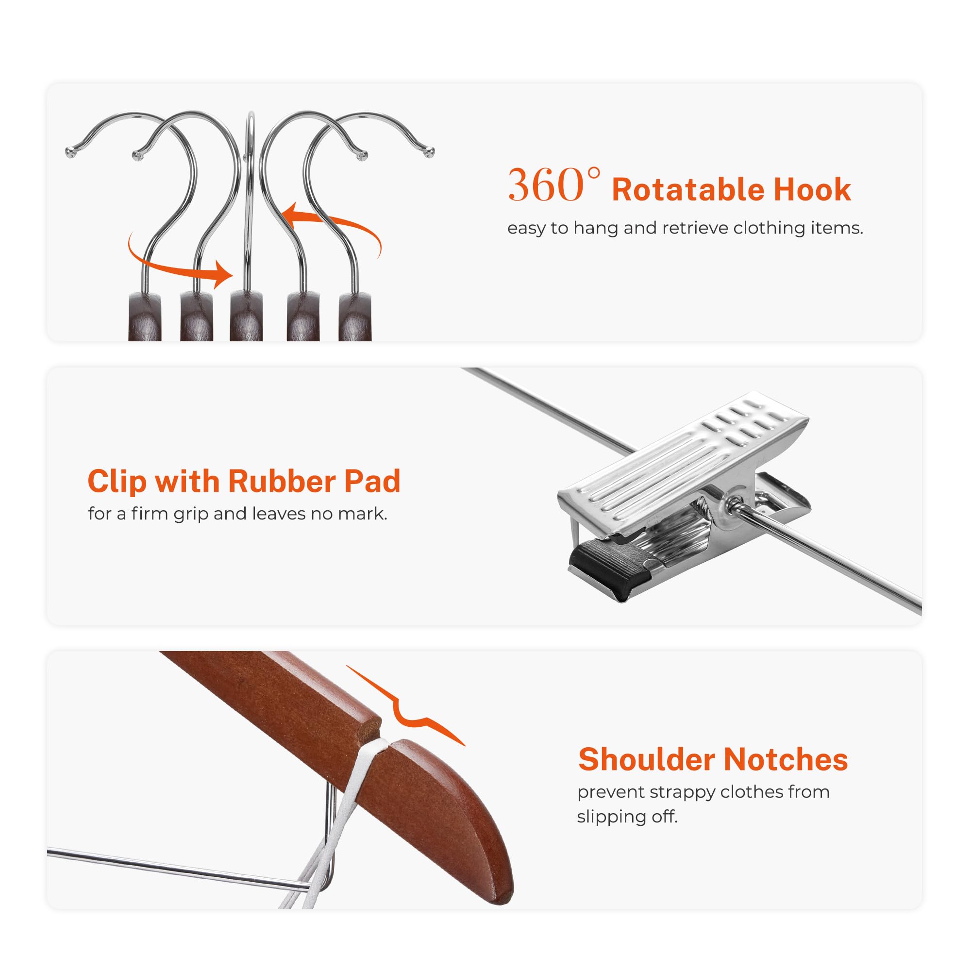 HOUSE DAY Wooden Hangers 12 Pack Hangers with Clips Wood Hangers Wooden Clothes Hanger Natural Smooth Finish Wooden Hanger Premium Wooden Hangers for Clothes Suit  Walnut