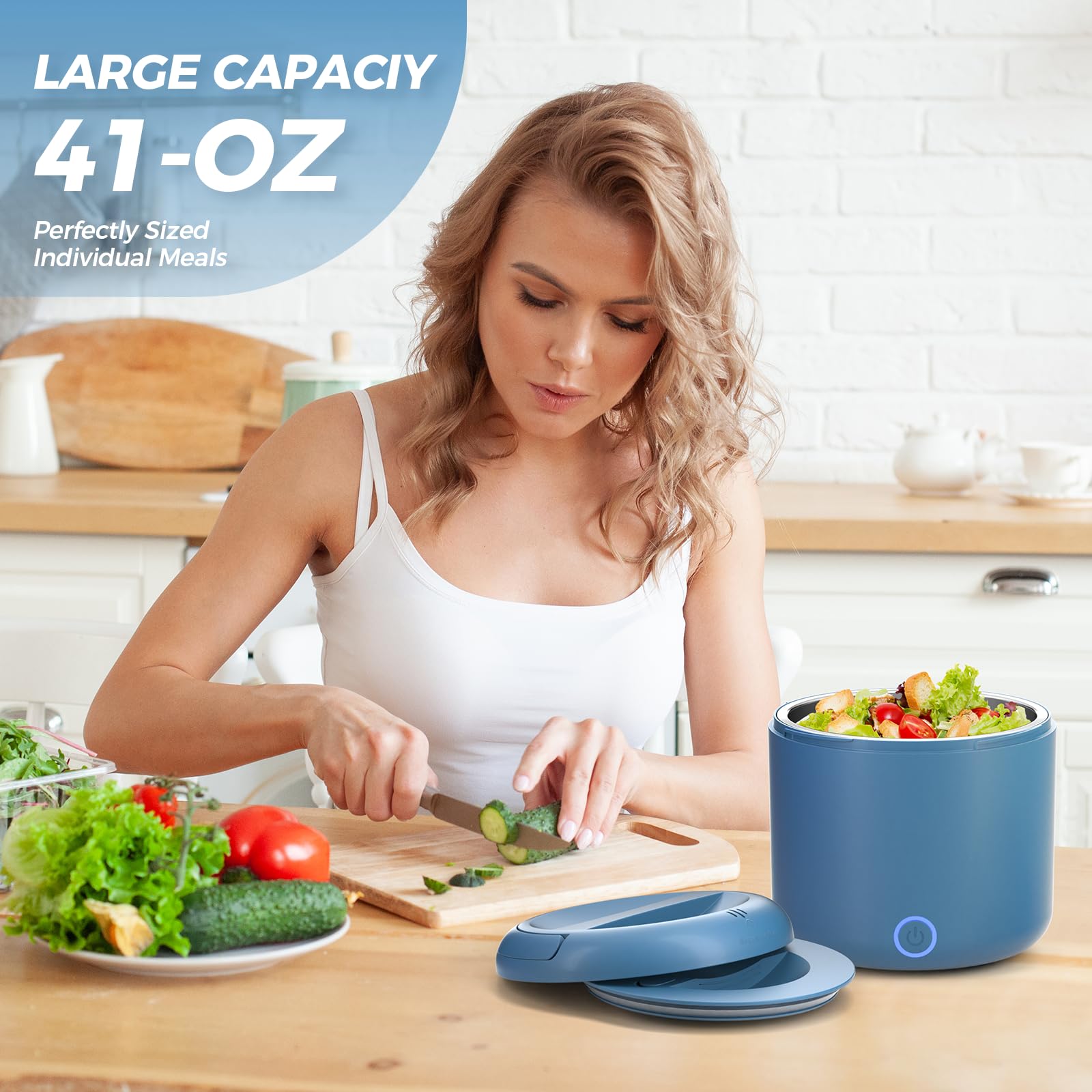 Monteka 41-oz Portable Electric Heated Lunch Box for Adults, 100W Spill-Proof & Dishwasher-Safe Food Warmer for Office/Car/Trave