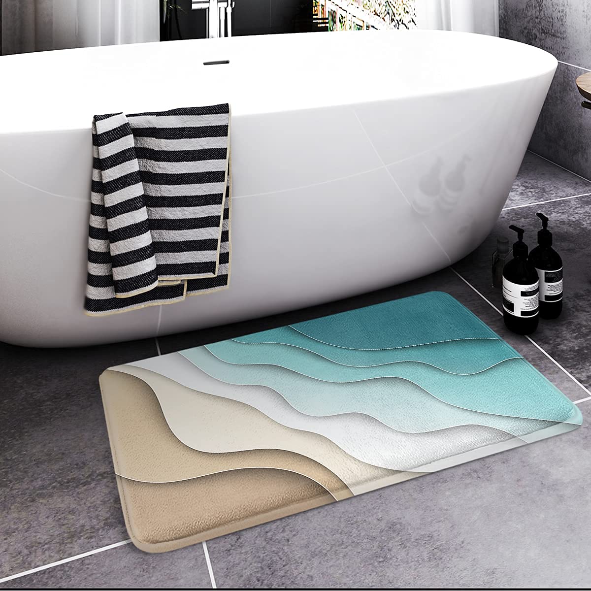 Britimes Bath Mat For Bathroom, Bathroom Mats Rugs No Silp, Abstract Beach Washable Cover Floor Rug Carpets Floor Mat Bathroom D