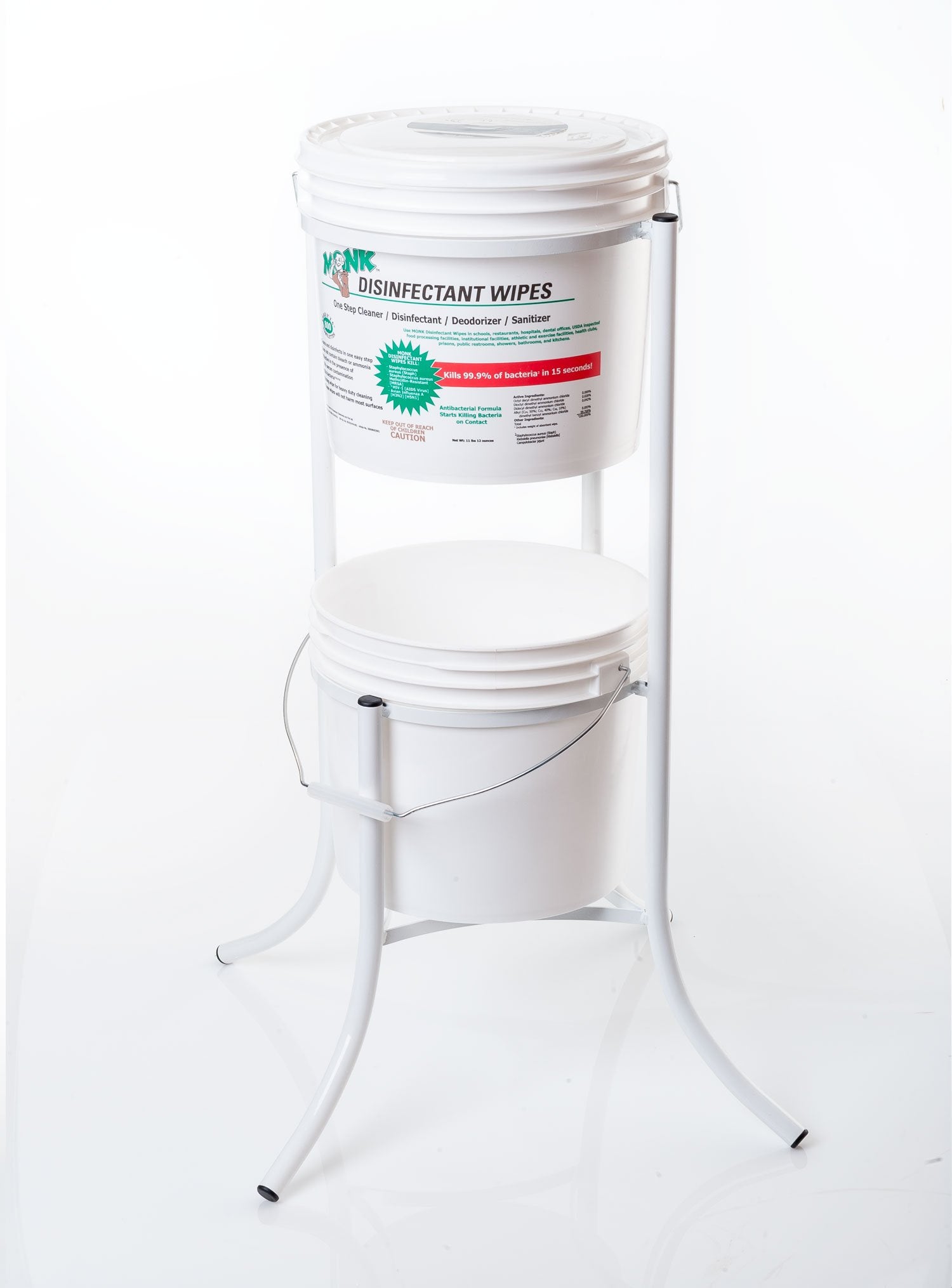 Monk Disinfectant Wipes Storage Stand, White Metal, 2-Tier Bucket Holder for Disinfectant Wipes