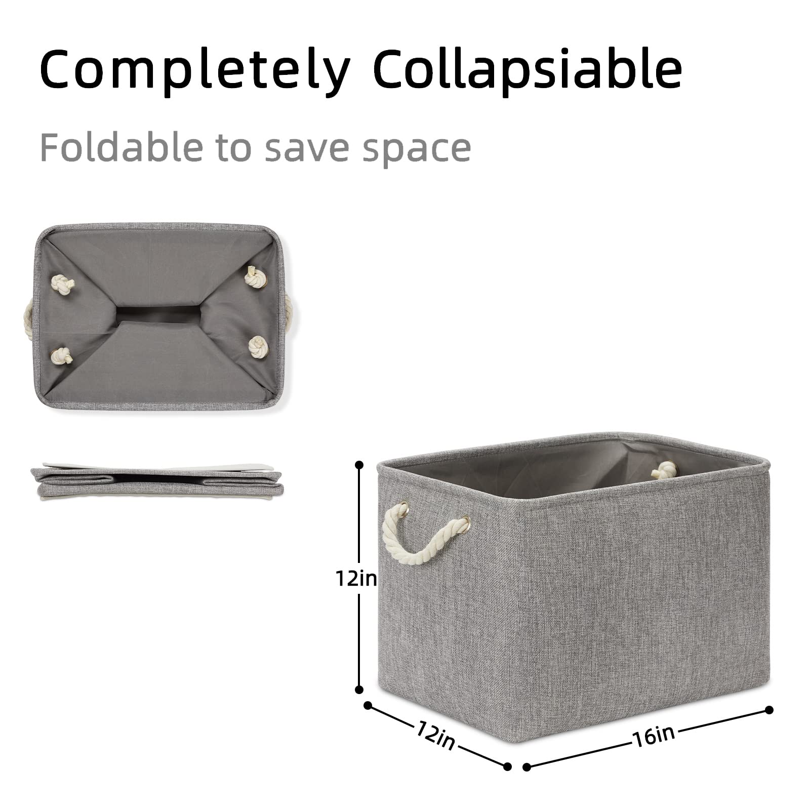 DULLEMELO Fabric Storage Bins 16x12x12 inches  Large Rectangular Storage Baskets 2 Pack  Collapsible Storage Organizer Decorative Storage Boxes for Closet  Toys  Clothes  Home  Office (Grey)