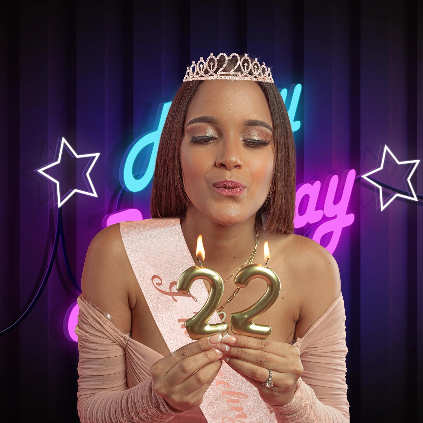 CIEHER 22nd Birthday Sash and Tiara Rose Gold, 22nd Birthday Decorations for Women 22nd Birthday Gifts 22nd Birthday Sash 22 Yea