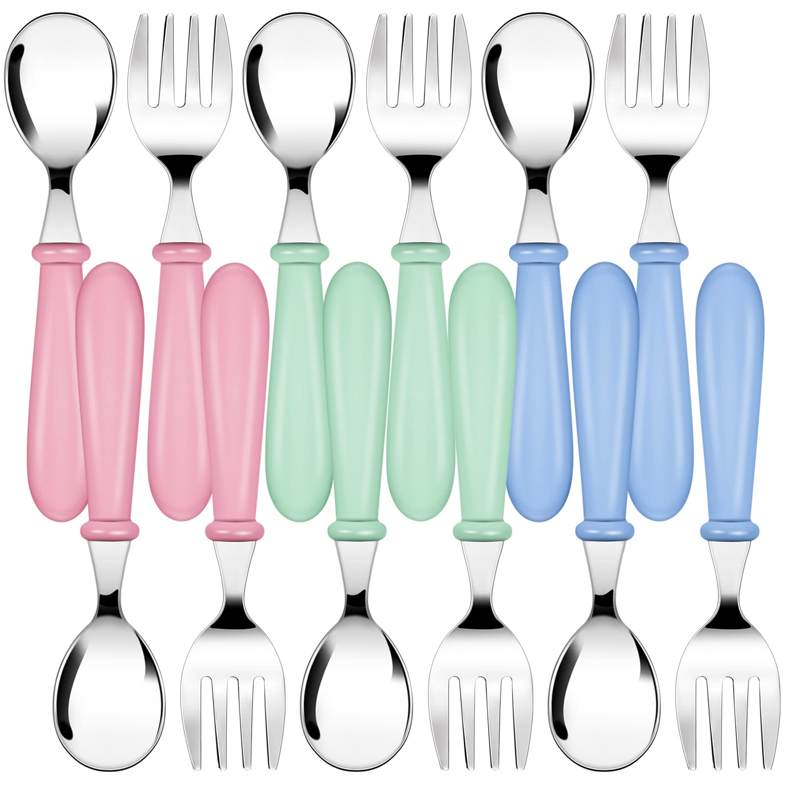 12 Pieces Kids Fork and Spoon Silverware Set Stainless Steel Utensils Flatware Round Handle Utensils Kids Silverware Cutlery Set