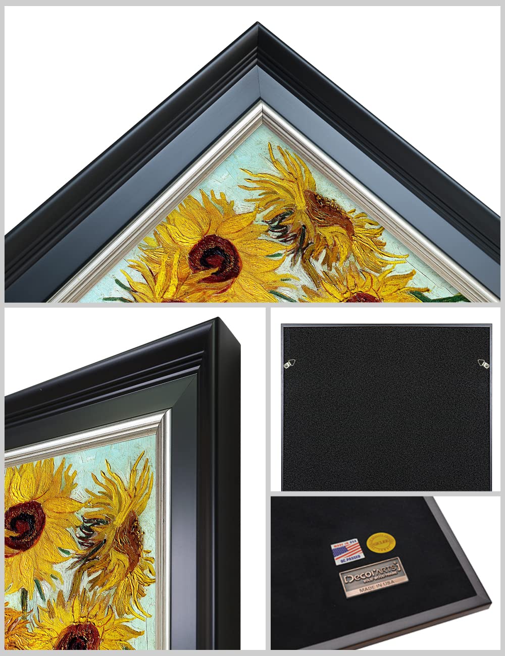 Decorarts - Twelve Sunflowers By Vincent Van Gogh Art Reproduction. Solid Wooden Framed Giclee Print Artwork On Acid Free Cotton