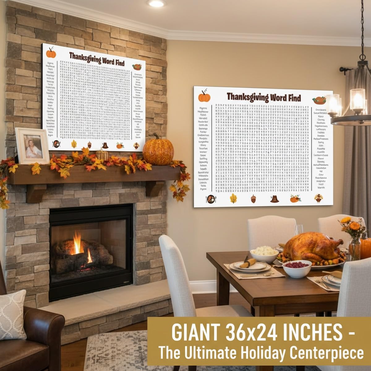 Jumbo Thanksgiving Word Search Poster - Giant 36X24 Wall Game, 2026 New Giant Thanksgiving Activity Poster, Family Holiday Party