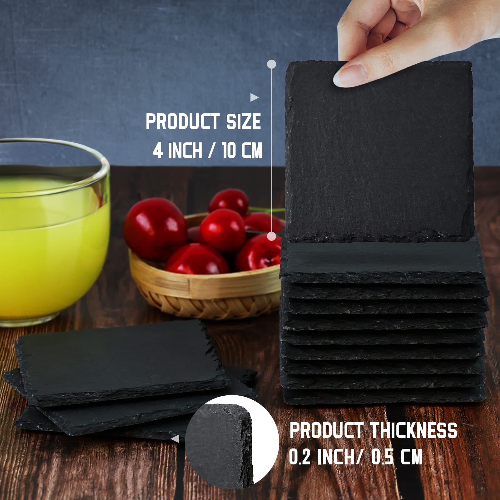 Slate Drink Coasters With Metal Holder, Goh Dodd 4 Inch 8 Pieces Black Stone Coasters Bulk Cup Coaster Set For Bar Kitchen Home