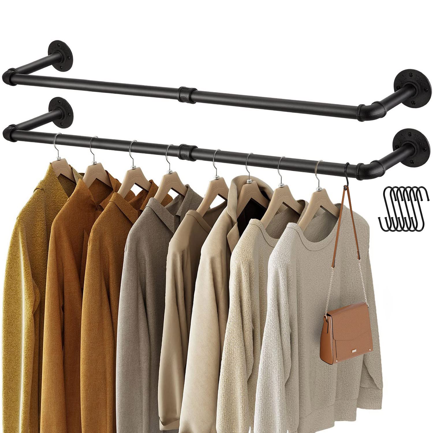 Greenstell Clothes Rack, 36.2 Inch Industrial Pipe Wall Mounted Garment Rack, Space-Saving, Heavy Duty Detachable Garment Bar, M