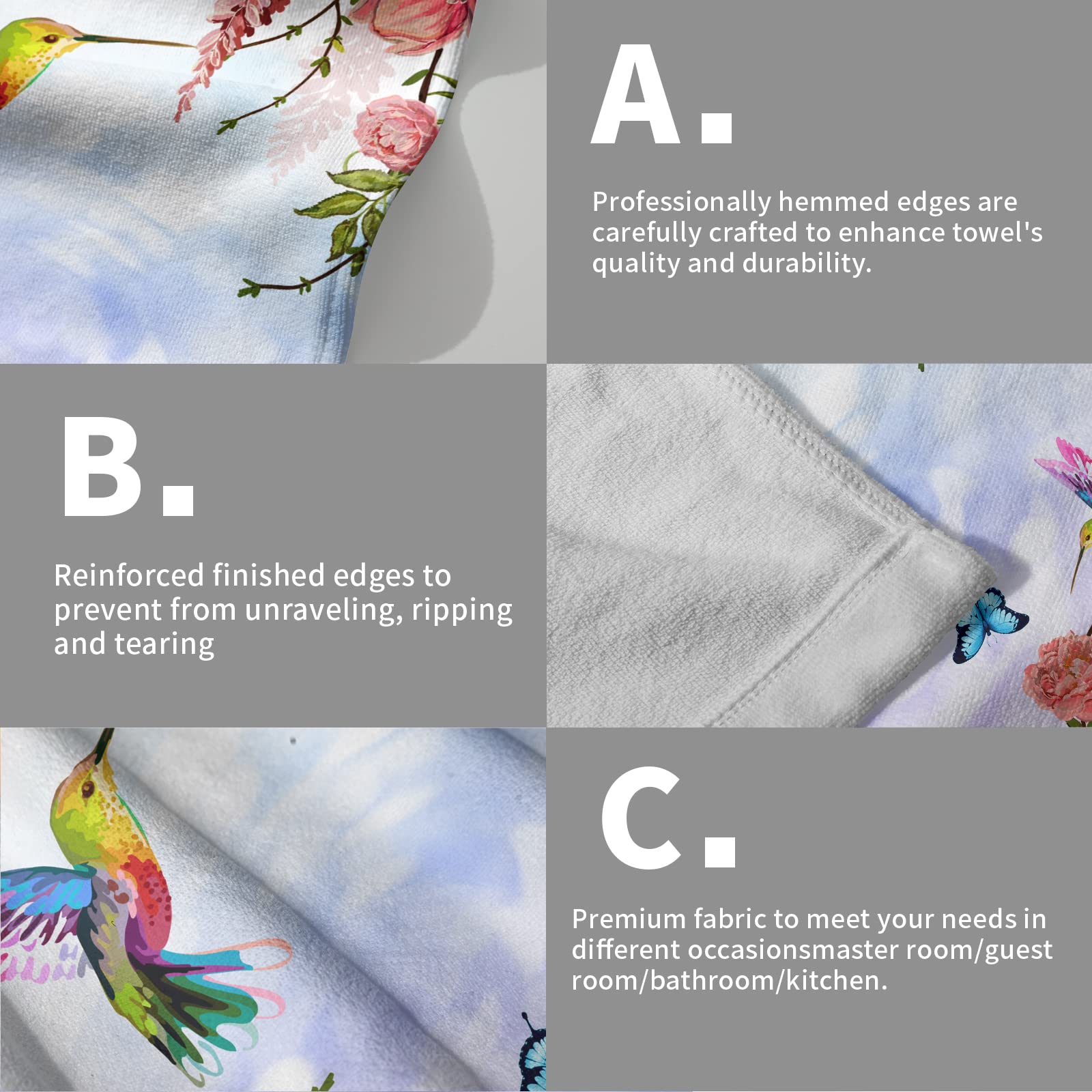 Pink Floral Hand Towels Set Of 2 Hummingbird Butterfly Soft Absorbent Guest Bath Towel Kitchen Dish Towel Spa Home Bathroom Deco