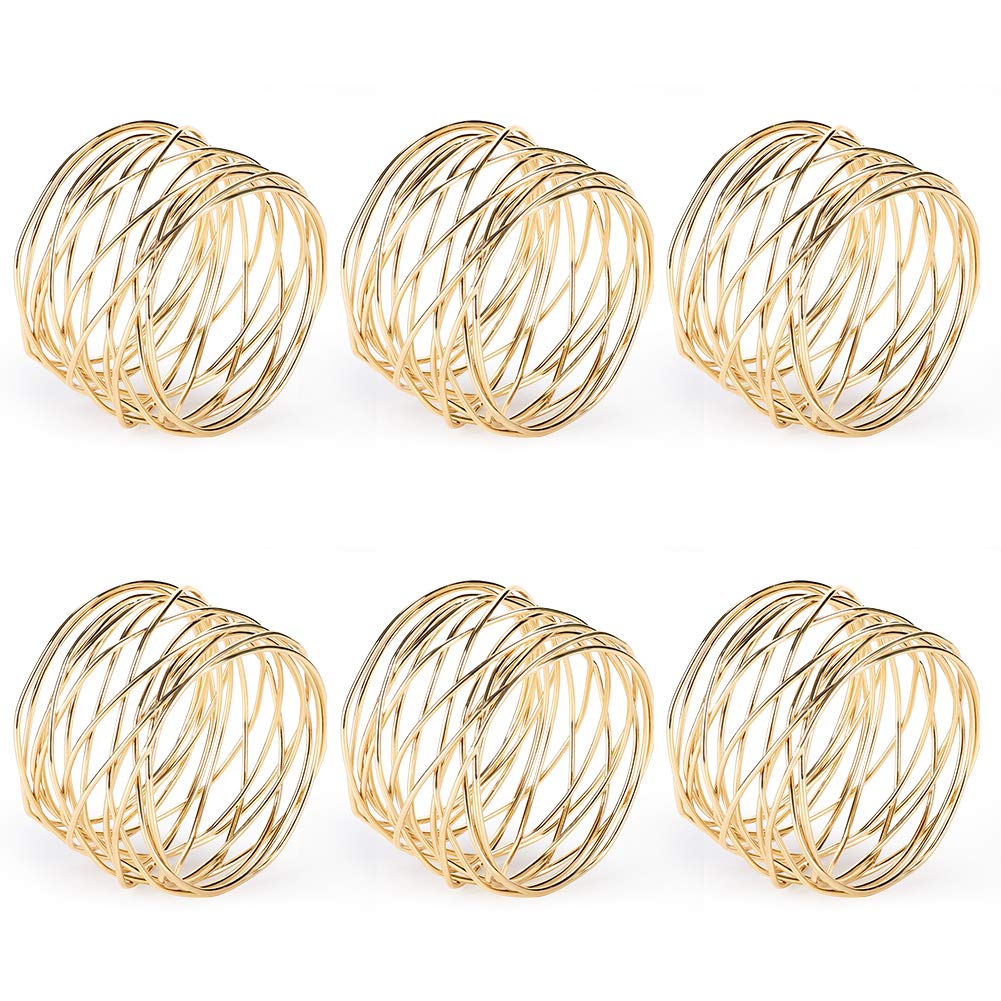 Accmor Metal Mesh Napkin Rings, Gold Napkin Rings For Dinner Party, Wedding, Birthday, Family Gatherings,6 Pack