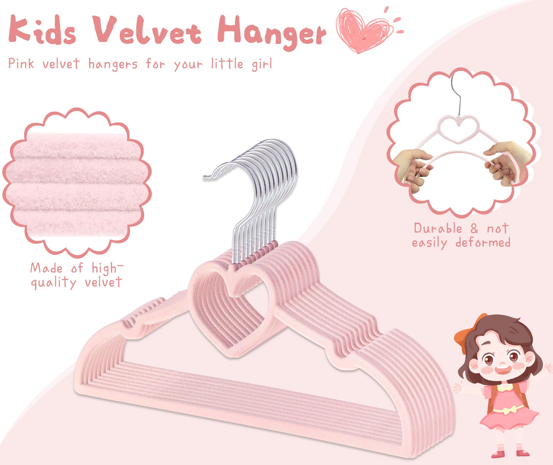 Gosche Kids Velvet Hangers (12.8 Inch - 50 Pack), Non-Slip Baby Clothes Hangers For Closet, Ultra Slim Space Saving Childrens Ha