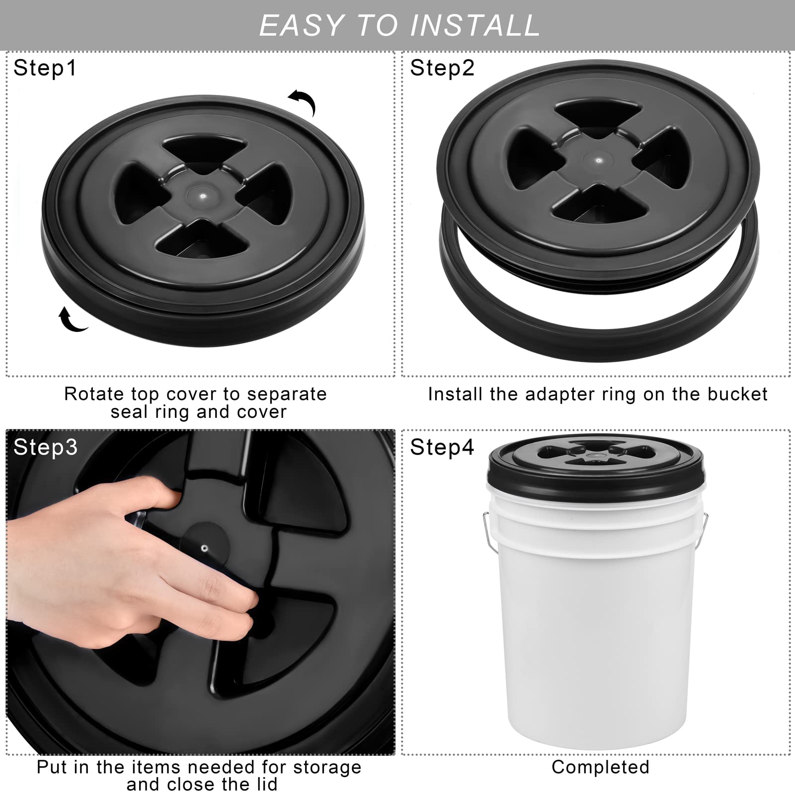 Aodaer 4 Pieces Seal Lid 5 Gallon Bucket Twist Lid Food Storage Container Lid Reusable Plastic Seal Lid Food Storage Container L