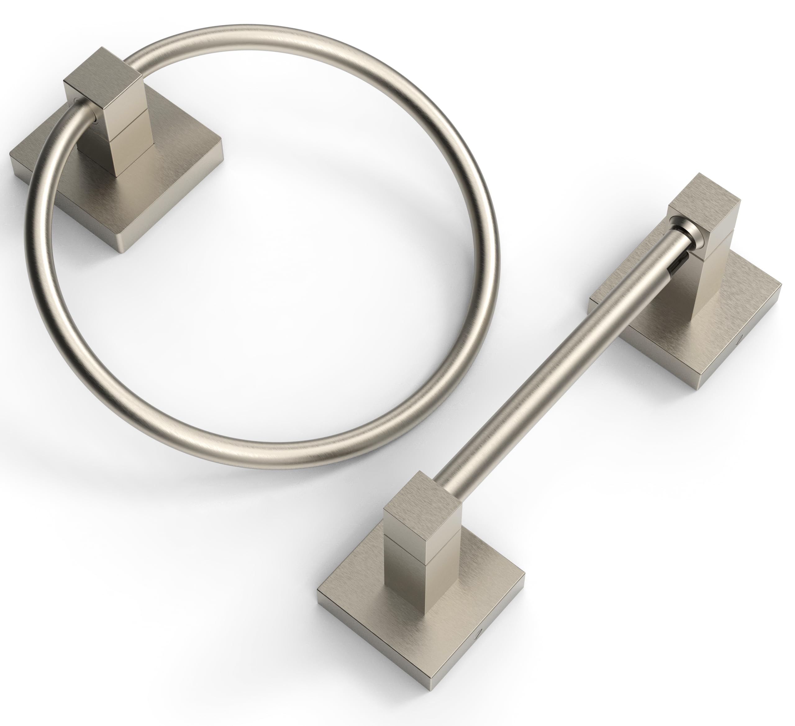 Ruacq Brushed Nickel Toilet Paper Holder Towel Ring Bathroom Accessories Hardware Set Double Post Pivoting Toilet Roll Holder Sq