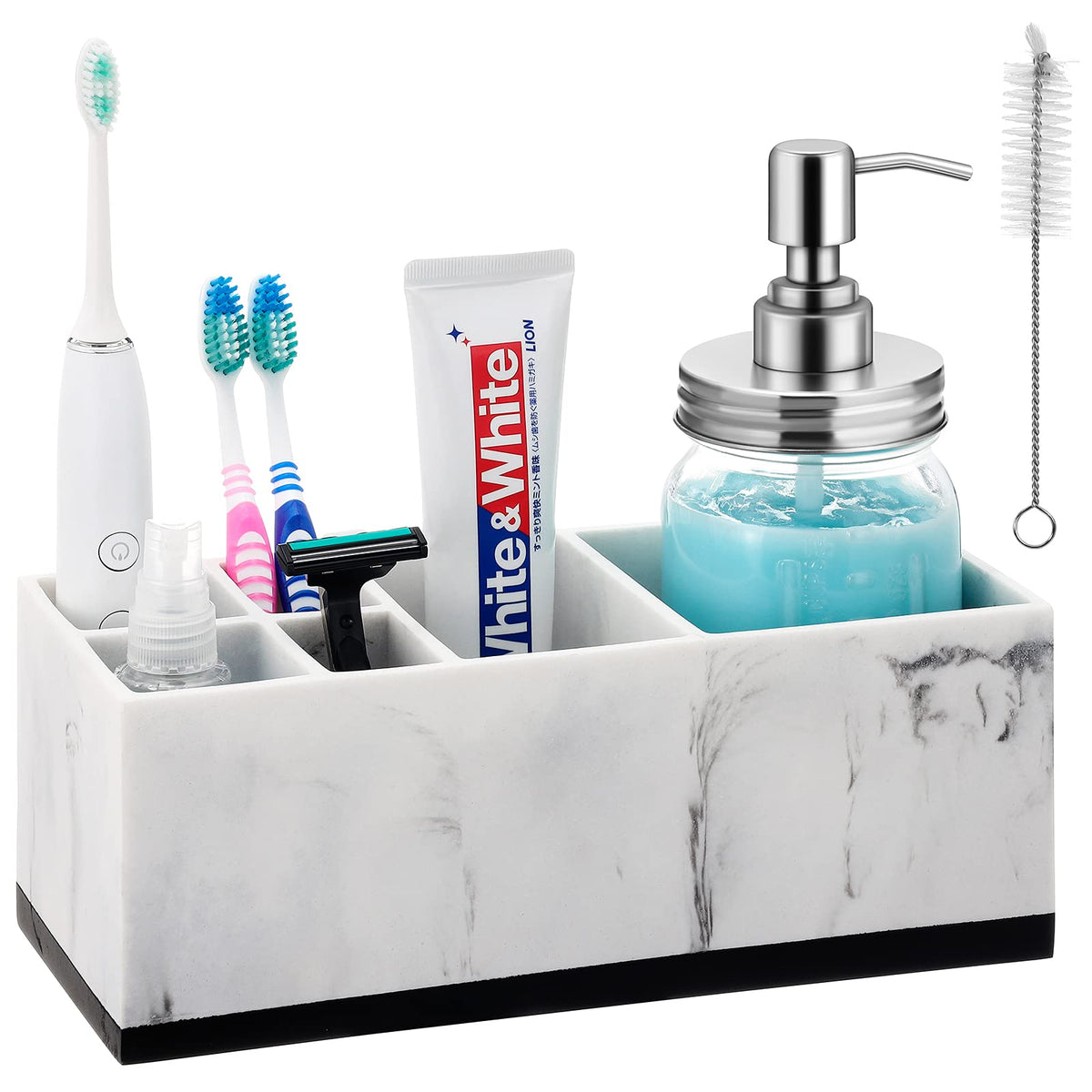 Vitviti Toothbrush Holder For Bathroom, Bathroom Organizer Countertop, Rectangle 6 Compartment Bathroom Accessories Storage For