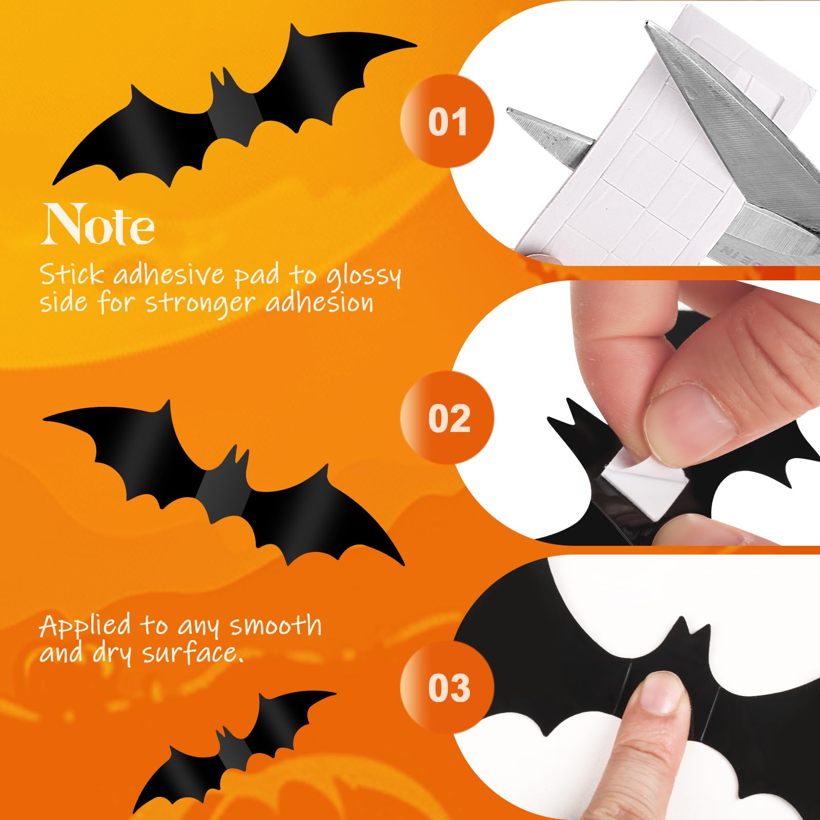 Halloween Decoration Bat 120 Pcs 3D Halloween Bats Wall Decor Stickers, Halloween Party Supplies, Halloween Wall Bats Stickers D