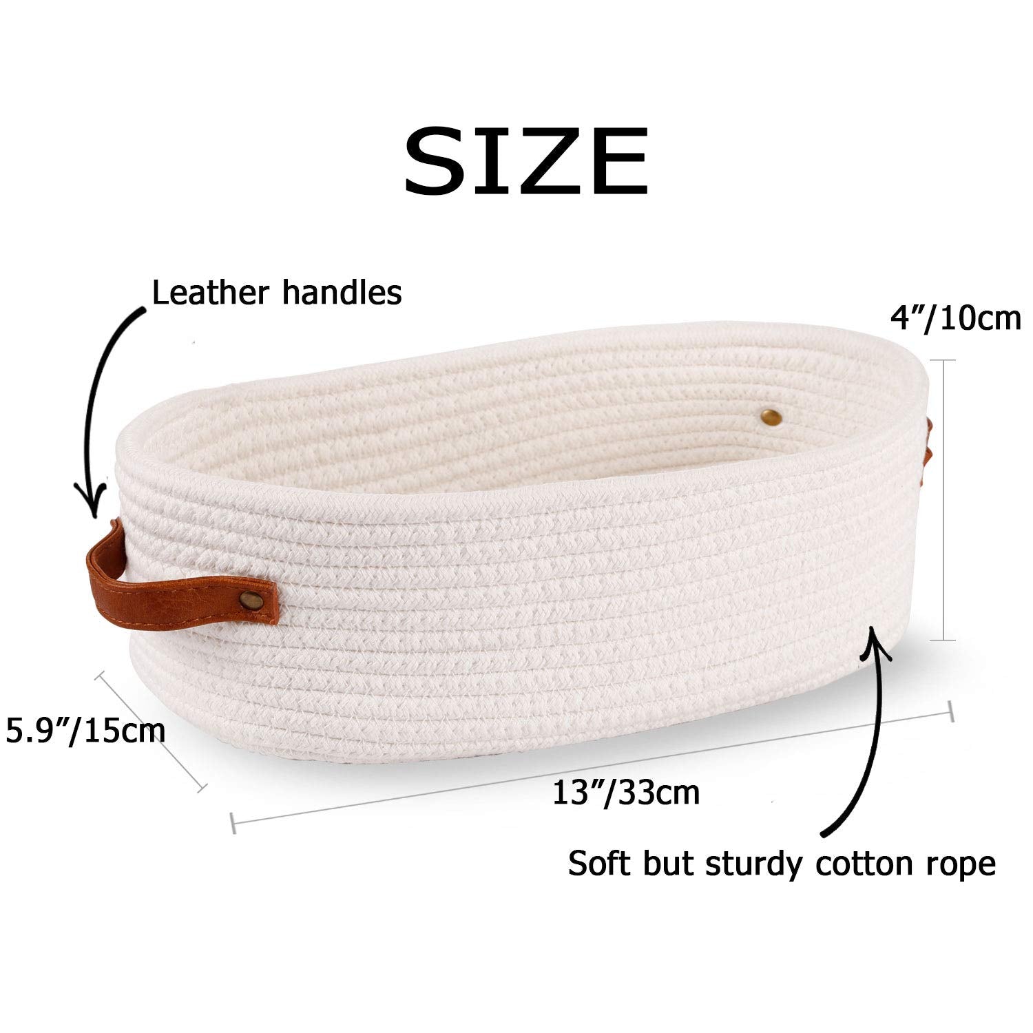 Oradrem 2 Pack Woven Storage Basket for Toilet Tank Top Farmhouse Home Decor Organizing Baskets for Bathroom Table and Counter 13''x5.9''x4'' White