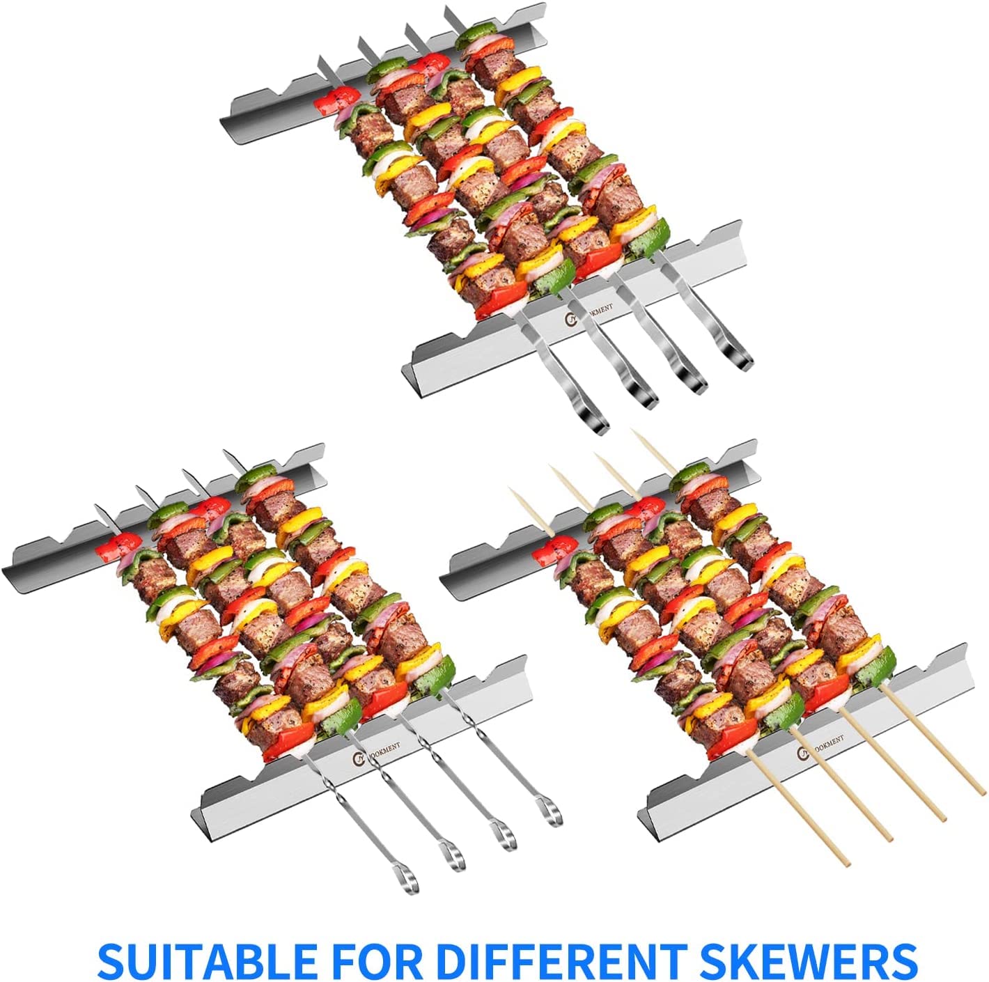 Kabob Rack For Kebab Skewers - Stainless Steel BBQ Rack Build Compatible with Wood  Round  Metal  Flat or Bamboo Skewers - BBQ Grilling Accessories by JY COOKMENT