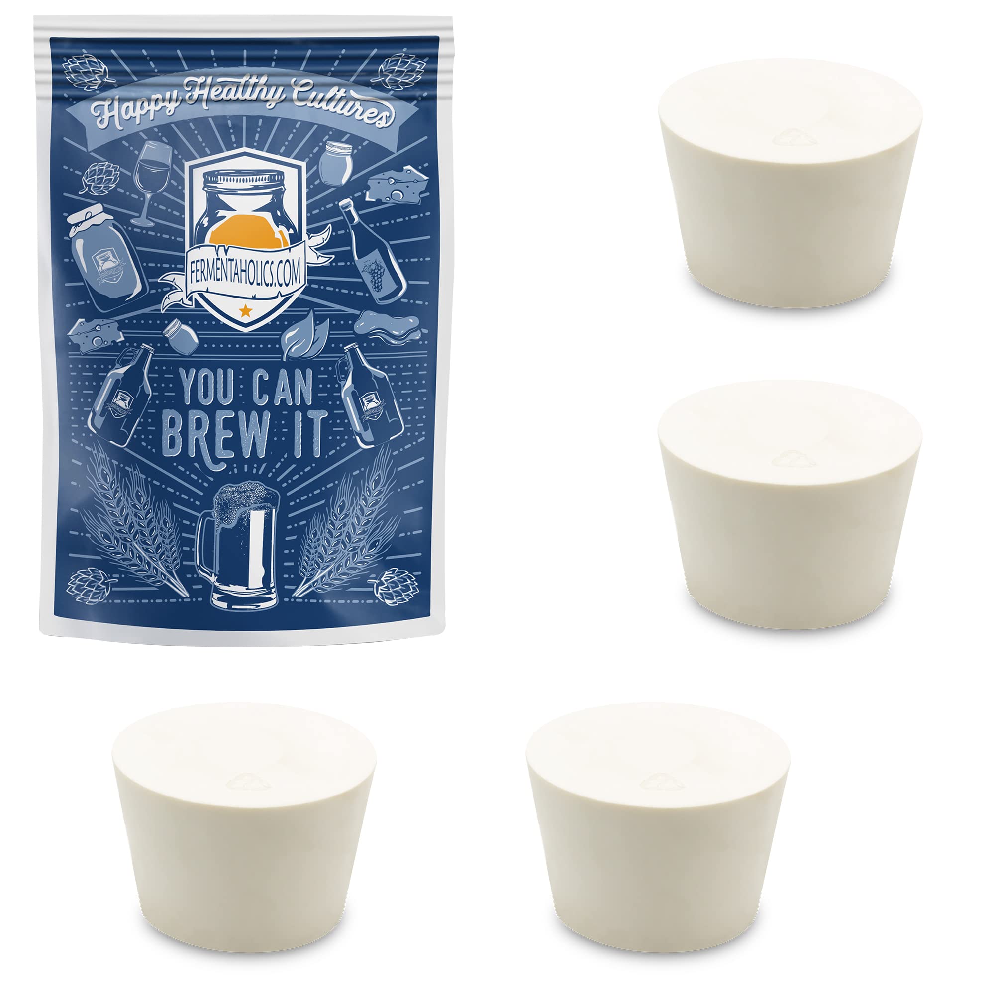 Fermentation Rubber Stoppers Solid Bungs - #7.5 Rubber Stopper - 4 Pack