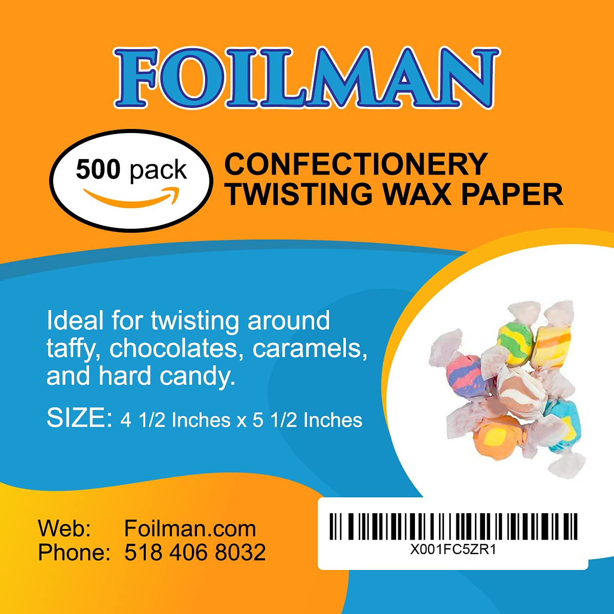 Foilman Twisting Wax Paper (500 Pack) - Best For Wrapping Homemade Candies, Taffy, Chocolate - Fold Easily & Holds The Twist Sha