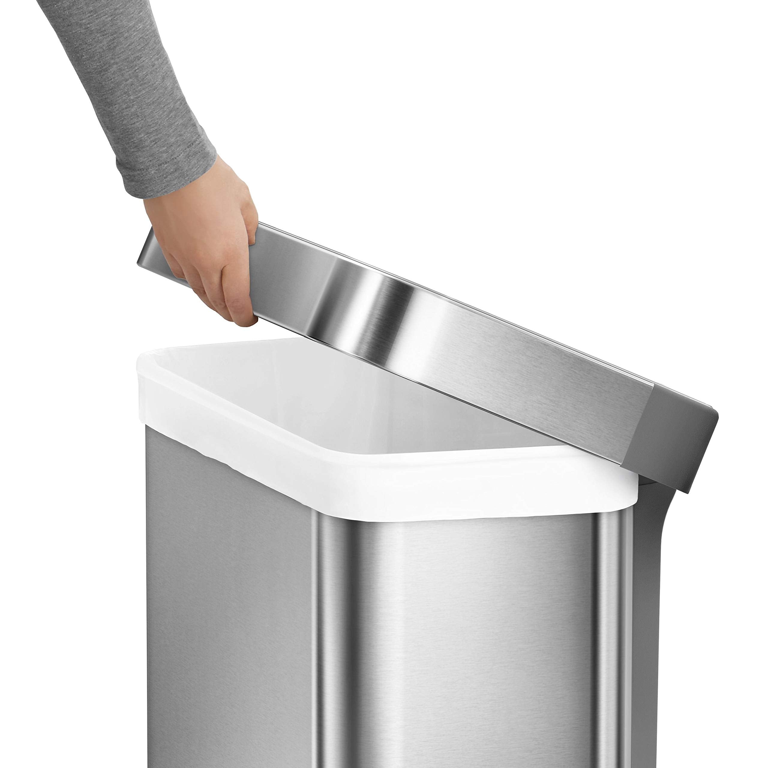 Simplehuman 55 Liter / 14.5 Gallon Rectangular Hands-Free Kitchen Step Trash Can With Soft-Close Lid, Brushed Stainless Steel Wi