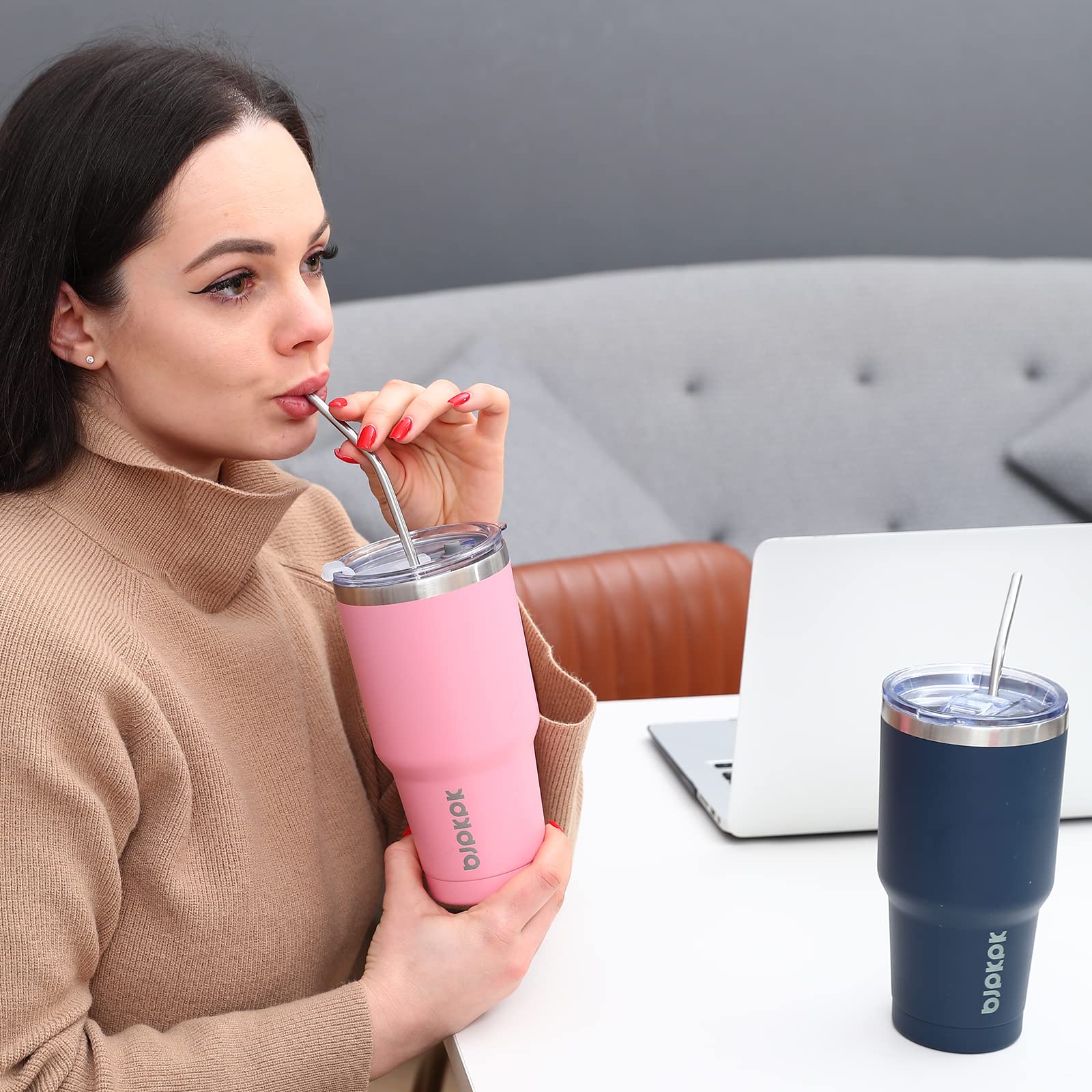 Bjpkpk 30Oz Tumbler Stainless Steel Double Wall Vacuum Insulated Mug With Straw And Lid For Women And Men,Oasis