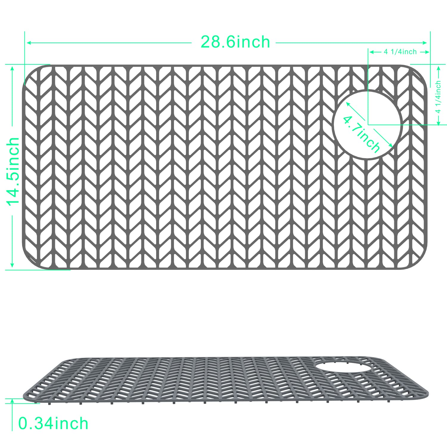 GUUKIN Sink Protectors for Kitchen Sink - 28.6''x 14.5'' Silicone Kitchen Sink Mat Grid for Bottom of Farmhouse Stainless Steel Porcelain Sink with Right & Left Drain(Grey)