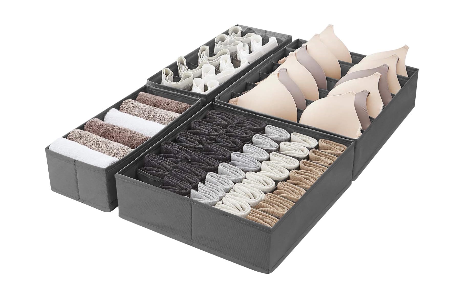 Amazon Basics Dresser Drawer Storage Organizer for Undergarments, Set of 4 - gray