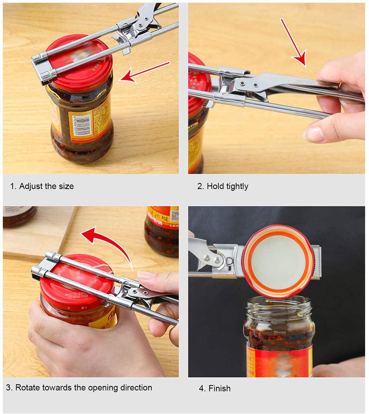 zengxiaoyun® Master Jar & Bottle Opener, Adjustable Stainless Steel, 19cmx3.3cm, Silver Kitchen Accessory