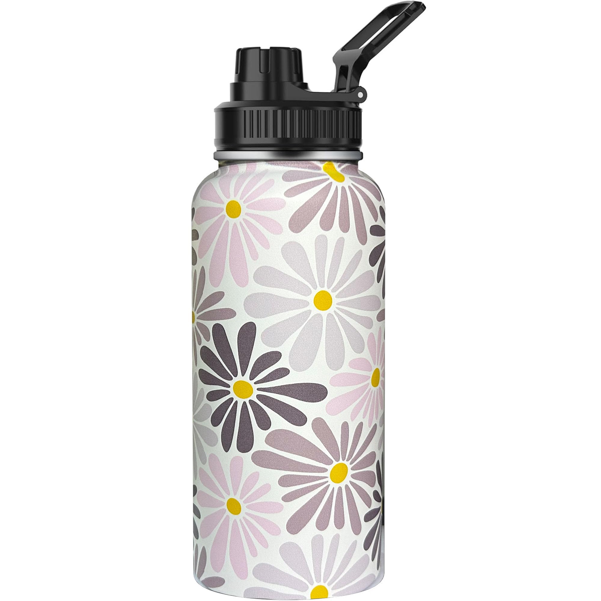 Hazlget 32 Oz Floral Sports Water Bottle, 18/8 Wall Vacuum Insulated Stainless Steel Tumbler with Straw Lid & Spout Lid, Leak Pr