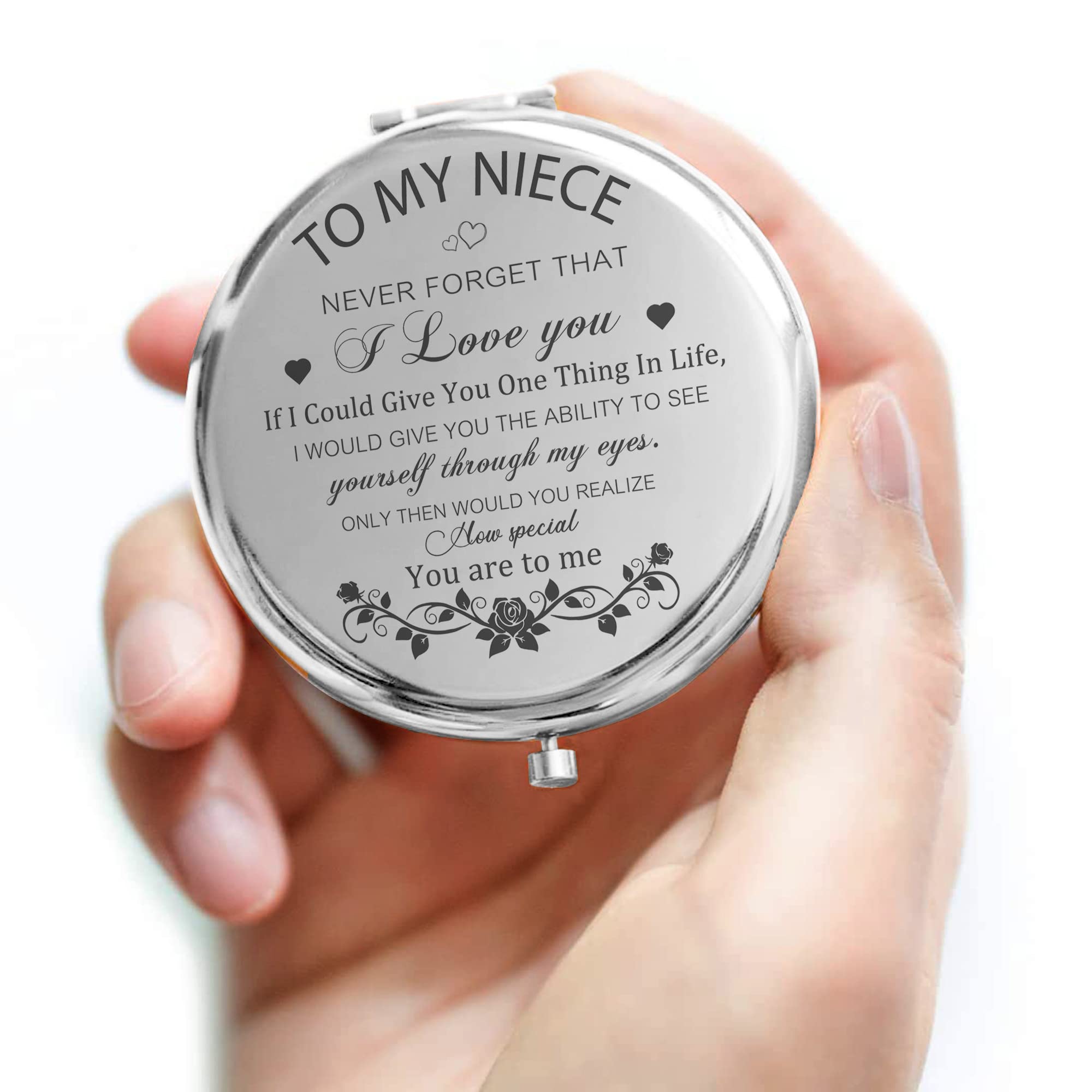 Gaolziuy Niece Gifts Compact Mirror For Niece From Aunt, Silver Niece Compact Mirror, Birthday Gifts For Niece From Aunt Uncle F