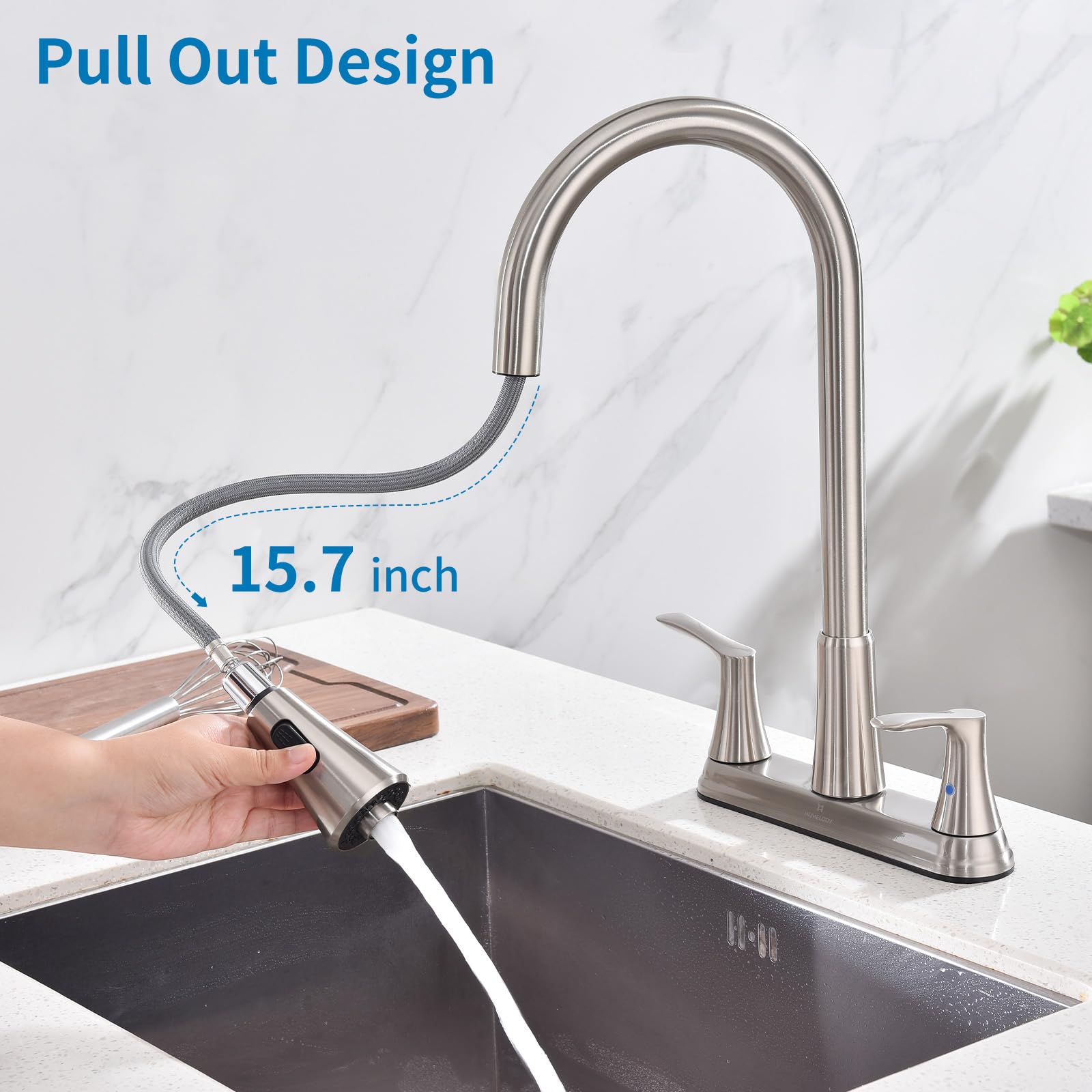 Homelody 2 Handles Kitchen Faucet With Pull Down Sprayer For 3 Hole Sink, 8 Inch 360 Rotating Spout Centerset Kitchen Sink Fauce