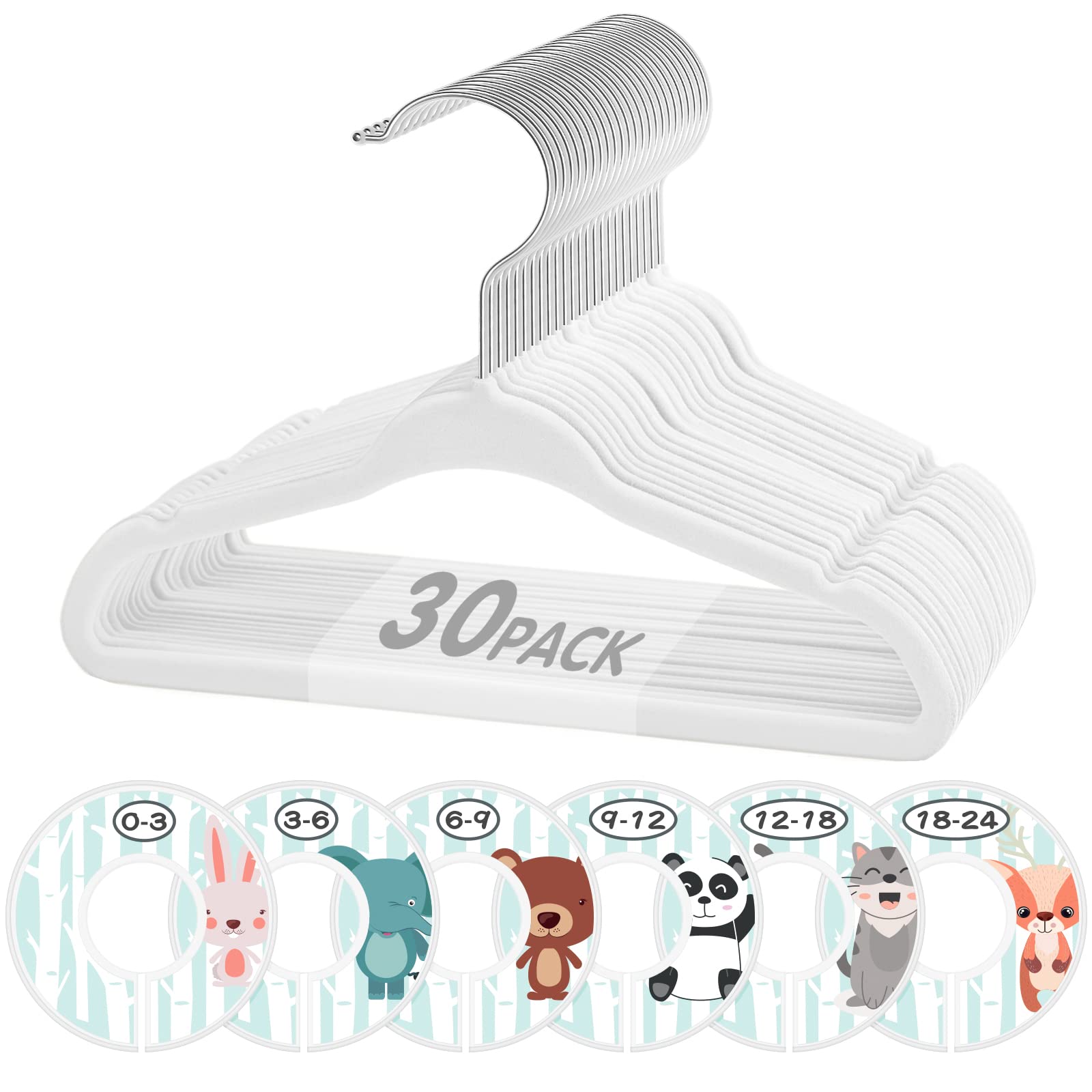 Baby Hangers, Vis'V 11 Inch White Velvet Kids Hangers With 6 Pcs Size Dividers Non Slip Nursery Children Closet Clothes Hangers