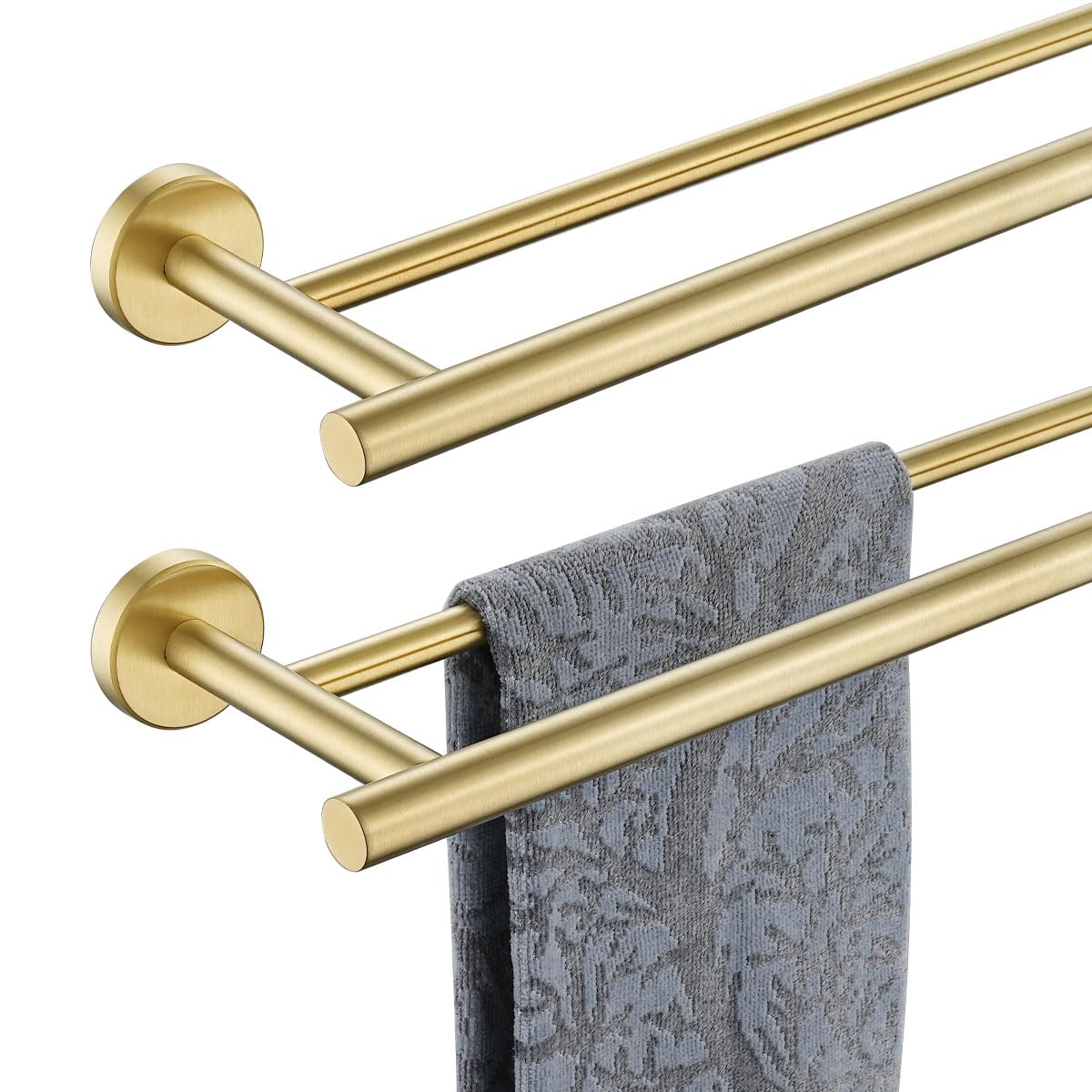 Jqk Gold Double Towel Bar, 18 Inch 304 Stainless Steel Thicken 0.8Mm Towel Rack Bathroom, Towel Holder Brushed Gold Wall Mount,