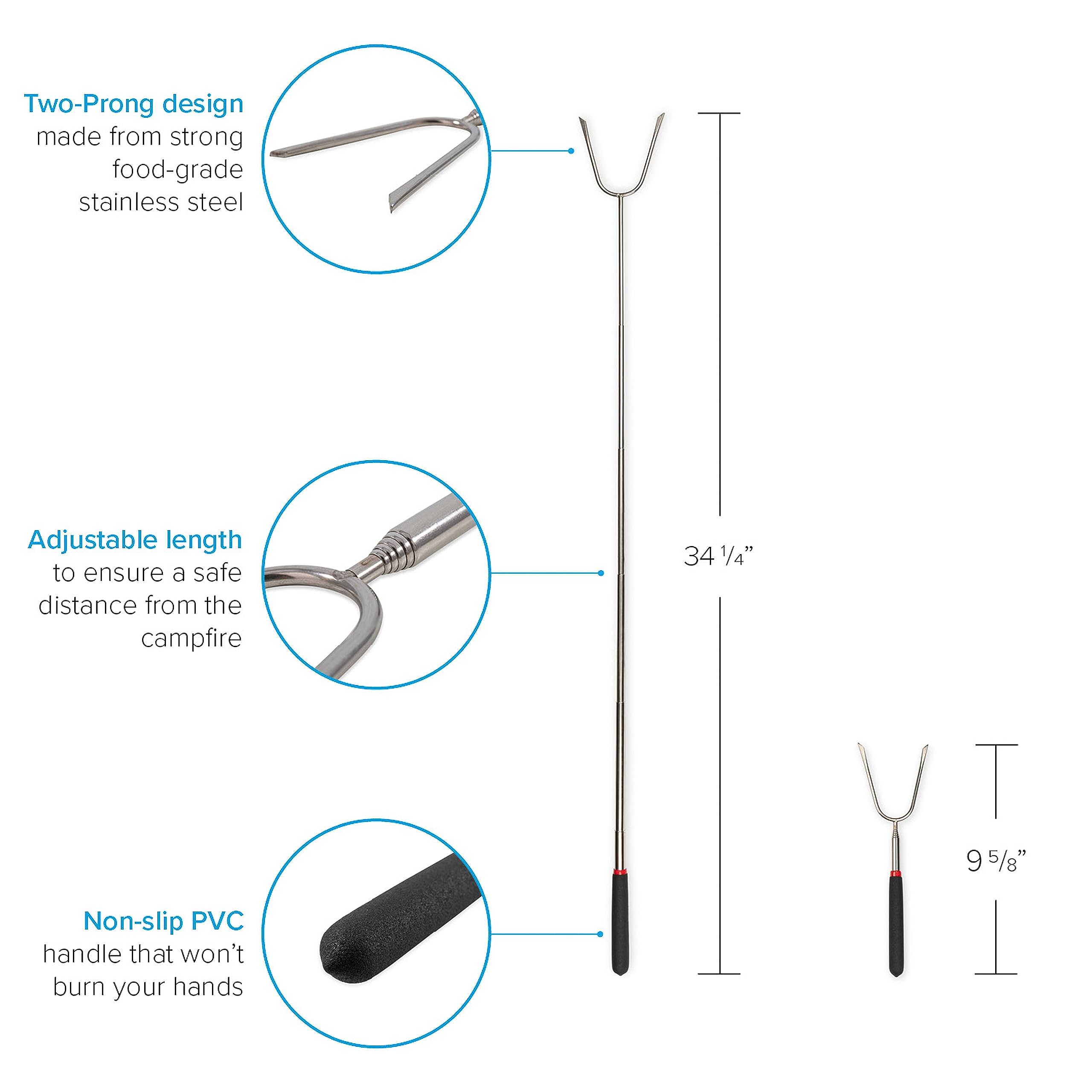 Camco Telescoping Roasting Forks | Allows For Roasting Of Food Over An Open Fire | Features A Two-Prong Design | 4-Pack With Sto