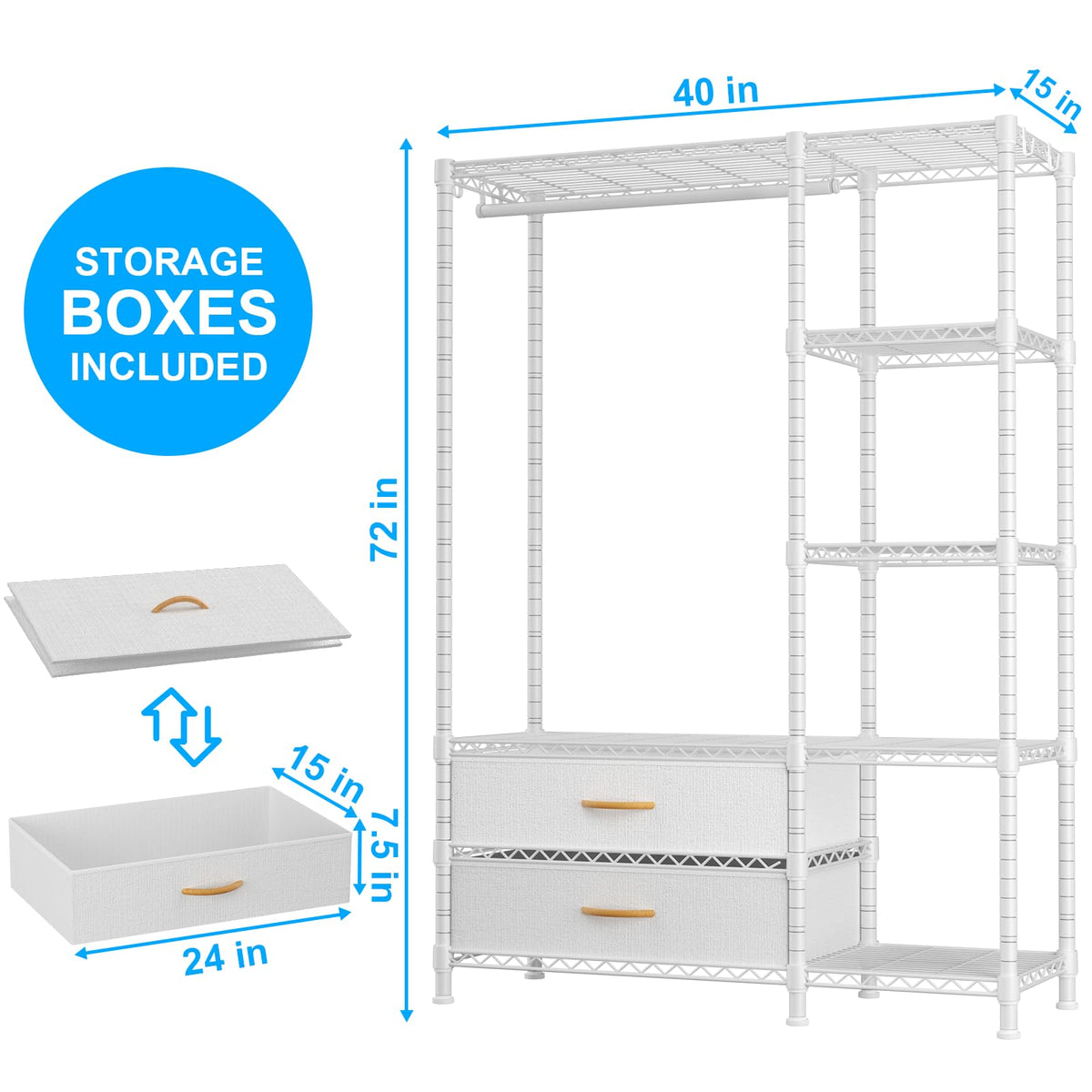 Ulif F3 Heavy Duty Clothes Rack(With Fabric Drawers)Freestanding Cloth ...