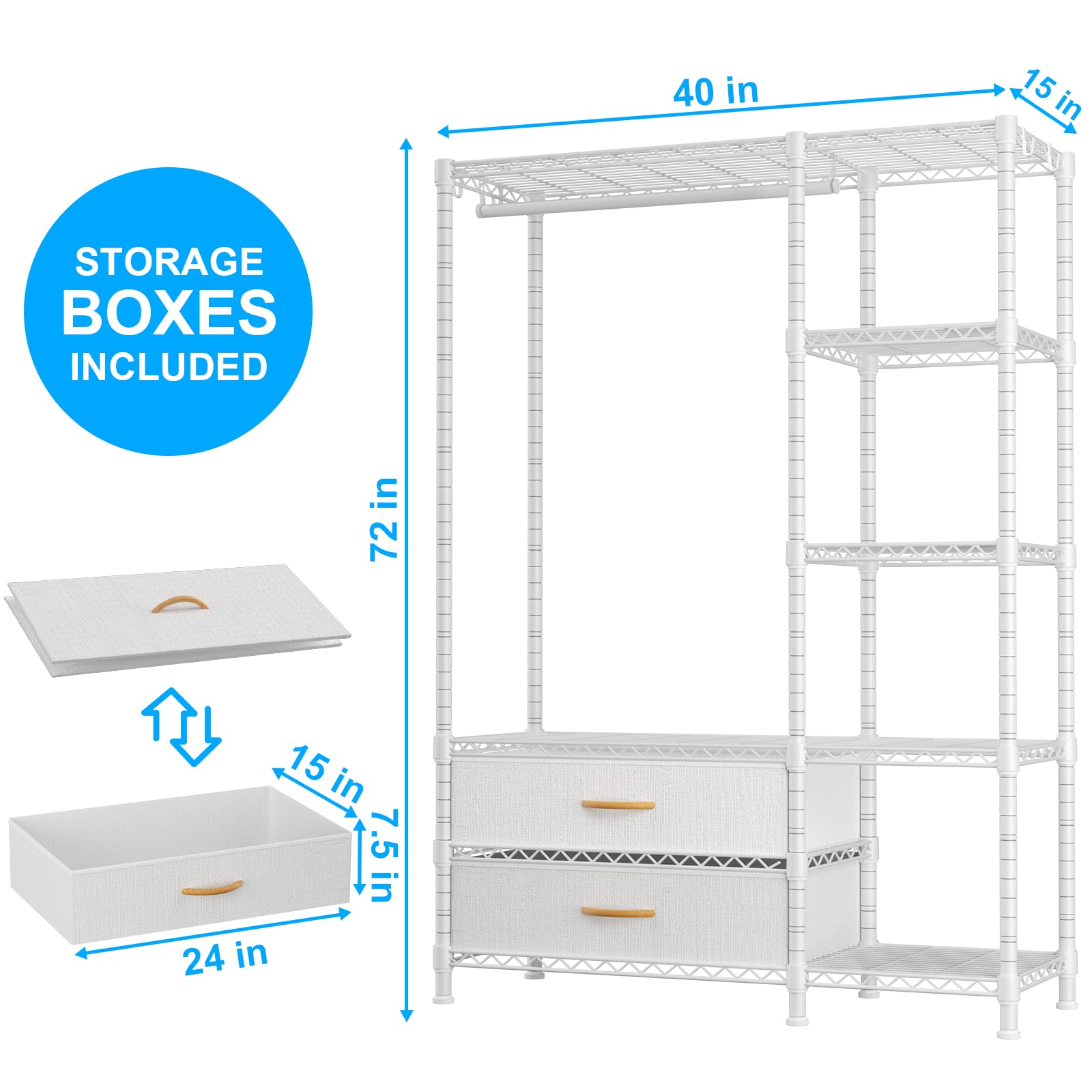 Ulif F3 Heavy Duty Clothes Rack(With Fabric Drawers)Freestanding Clothing Racks For Hanging Clothes