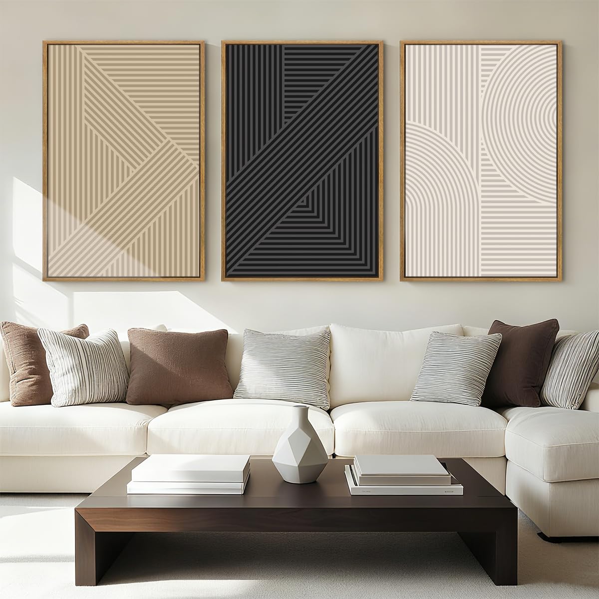 Bincue Neutral Abstract Wall Art Decor Minimalist Modern Canvas Paintings Artwork For Walls Set Of 3 For Living Room Bedroom Bat