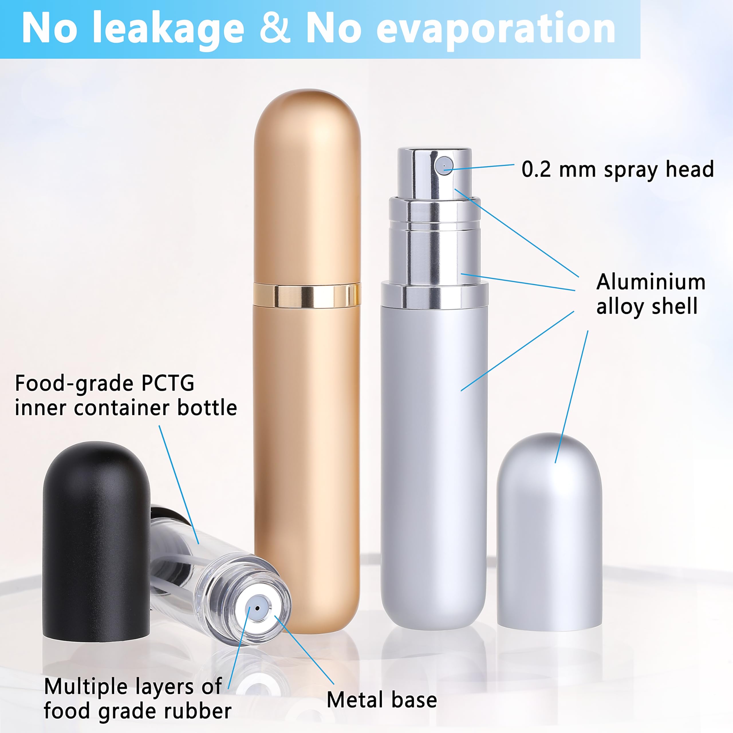 Qavhun Travel Refillable Perfume Atomizer Bottle 3-Pack 5Ml Leakproof Travel Perfume Refillable Bottle (Black & Gold & Silver)