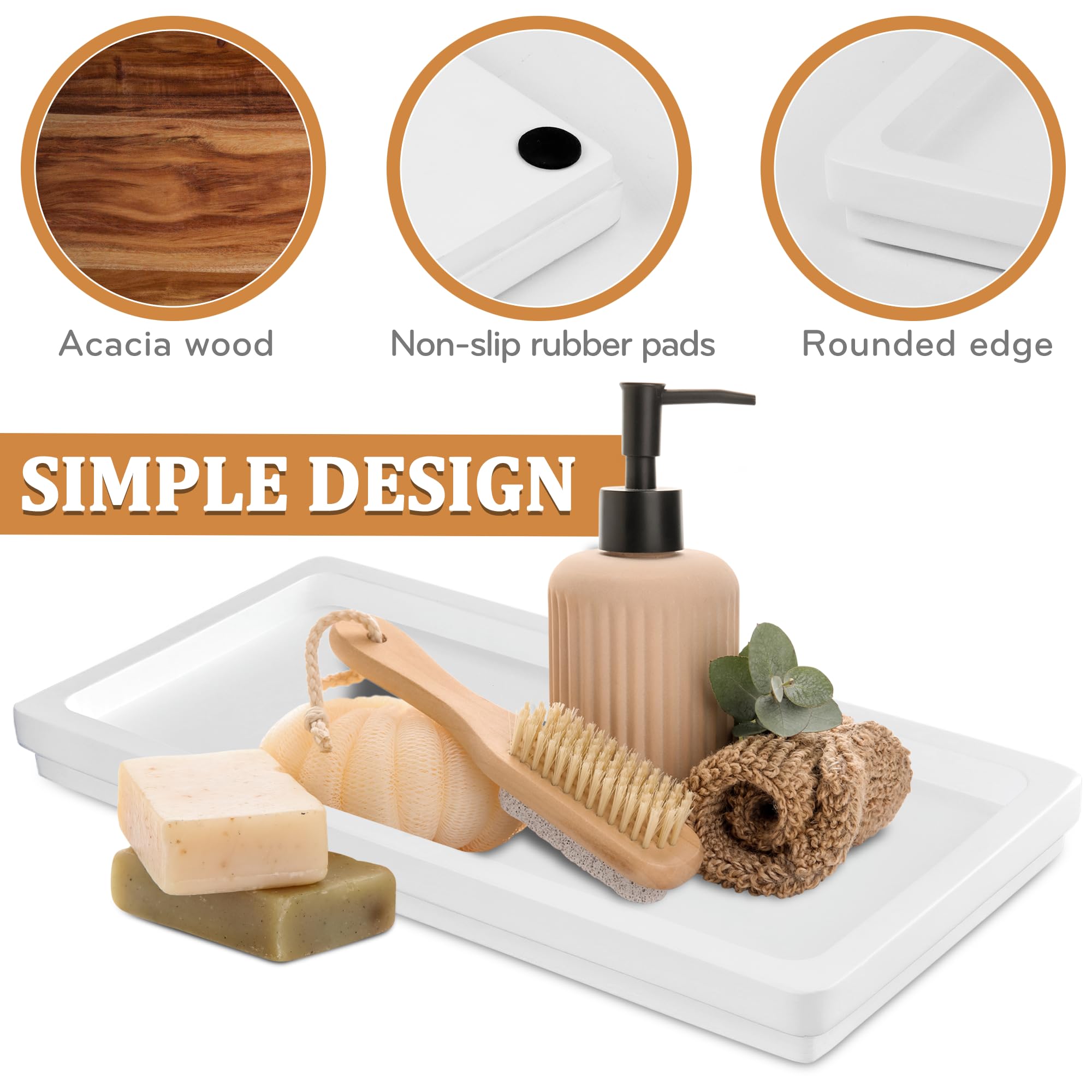 Acacia Bathroom Counter Tray - 11.8 X 5.9 Inches Rectangle Organizer Tray, Soap Tray Suitable For Bathtub Countertop Sink Dresse