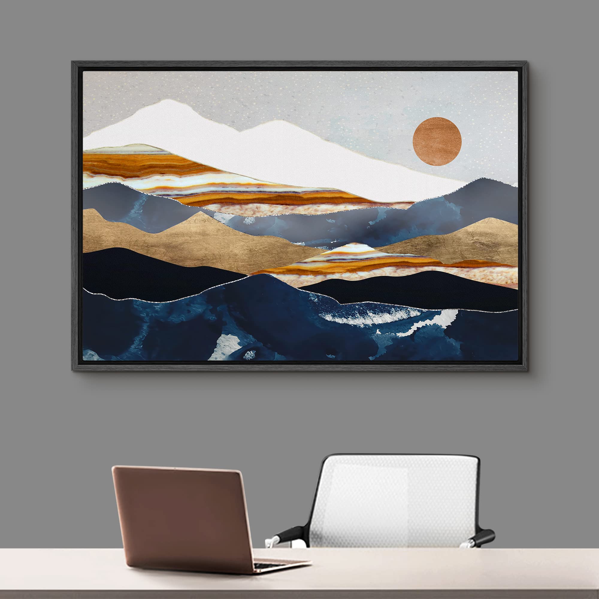 Signford Canvas Print Wall Art Marble Granite Mountain Range Valley Nature Wilderness Illustrations Modern Art Rustic Zen Landsc