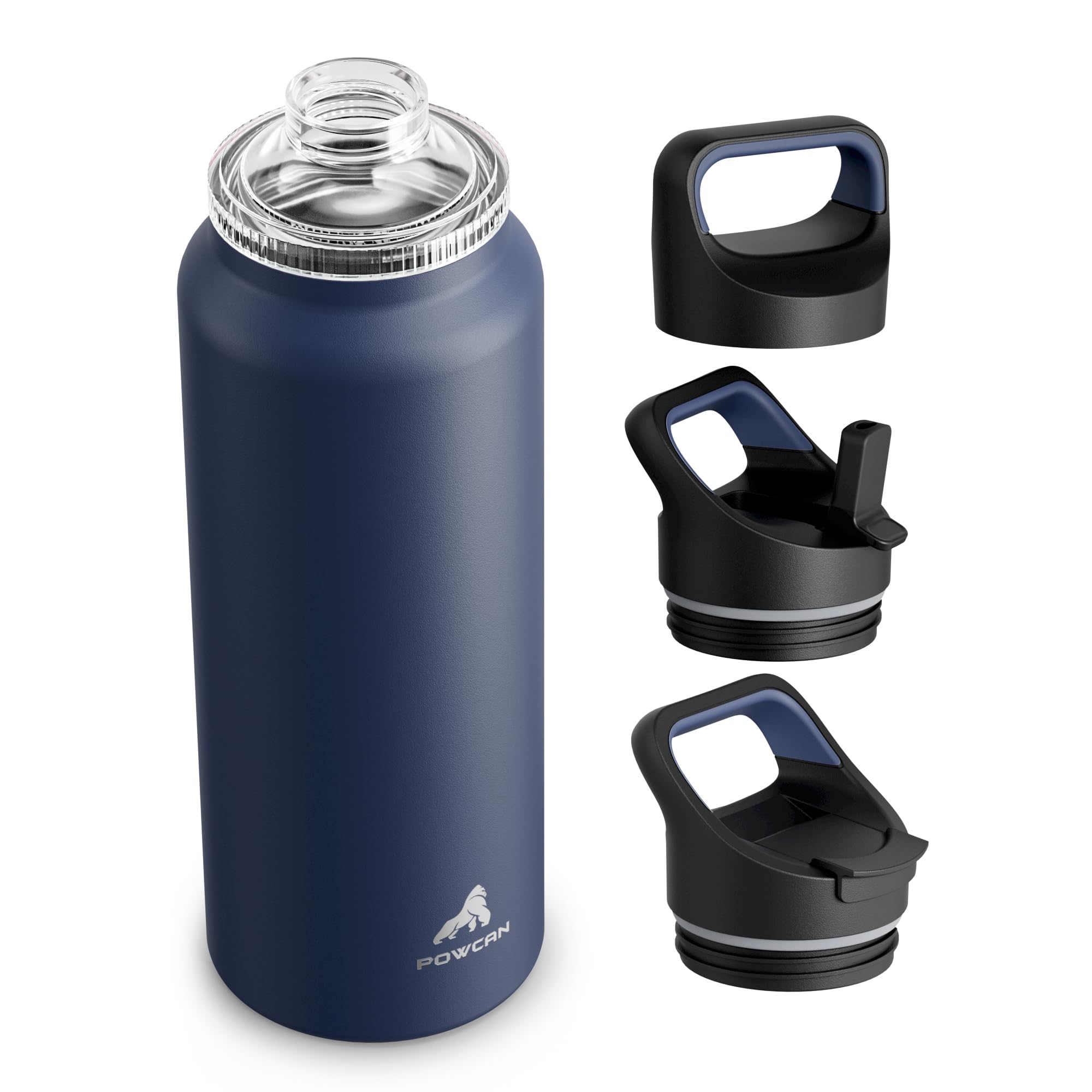 40 oz Insulated Water Bottle for Sports: 3 Lids, Leakproof, Keep Ice 24H and Hot 12H, Double Wall, Large Metal Water Flask with 
