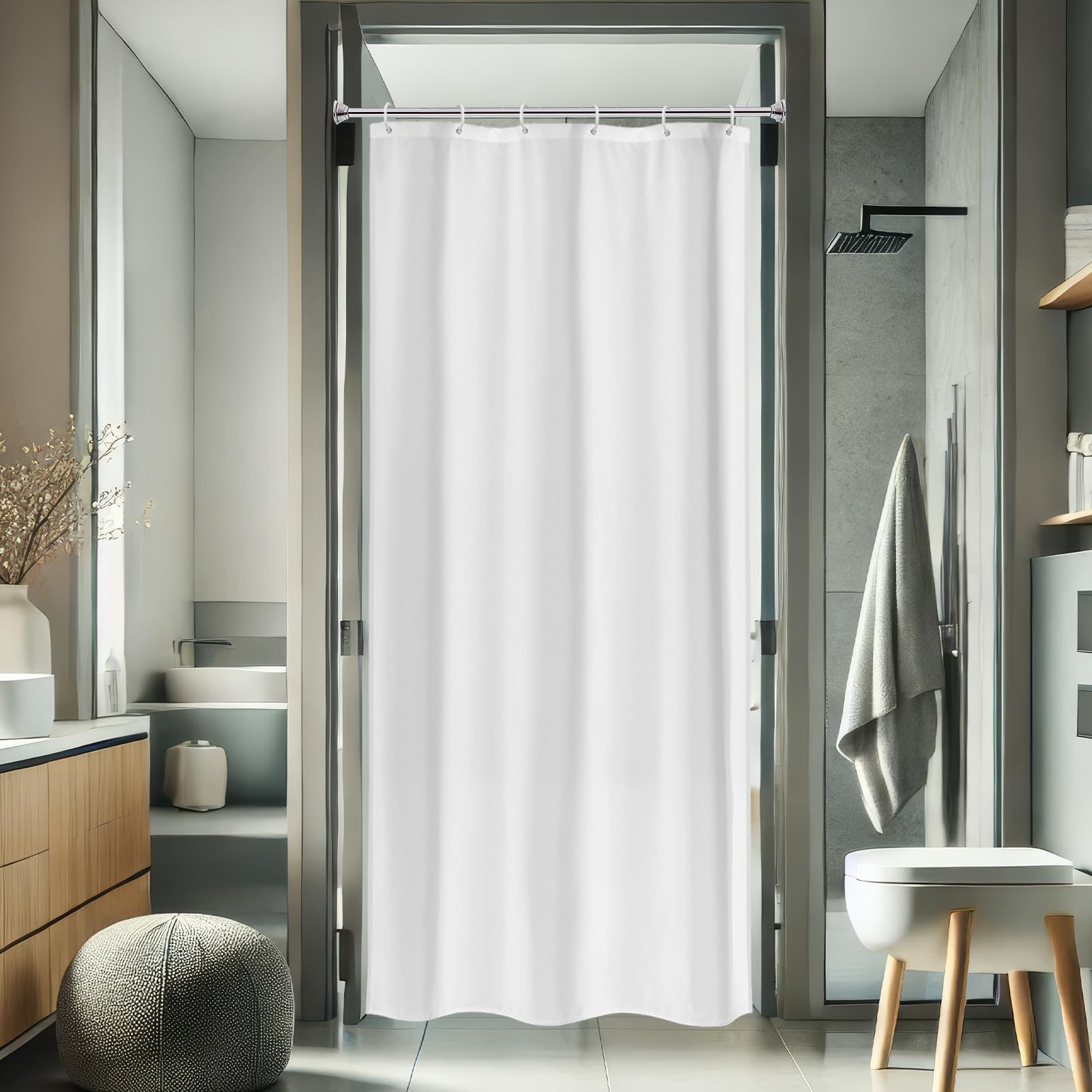 AooHome Fabric Shower Curtain  36 Width x 72 Height Inch Stall Size Bathroom Curtain for Hotel  Waterproof  White